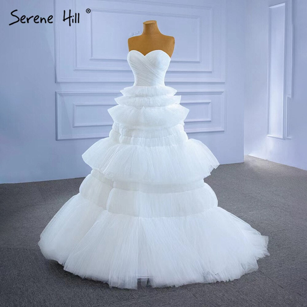 Serene Hill White Princess Ruffles Wedding Dress 2025 - Simple & Sexy High-End Bridal Gown HM67308 | Custom Made A-Line Gown for Church, Beach & Garden Weddings