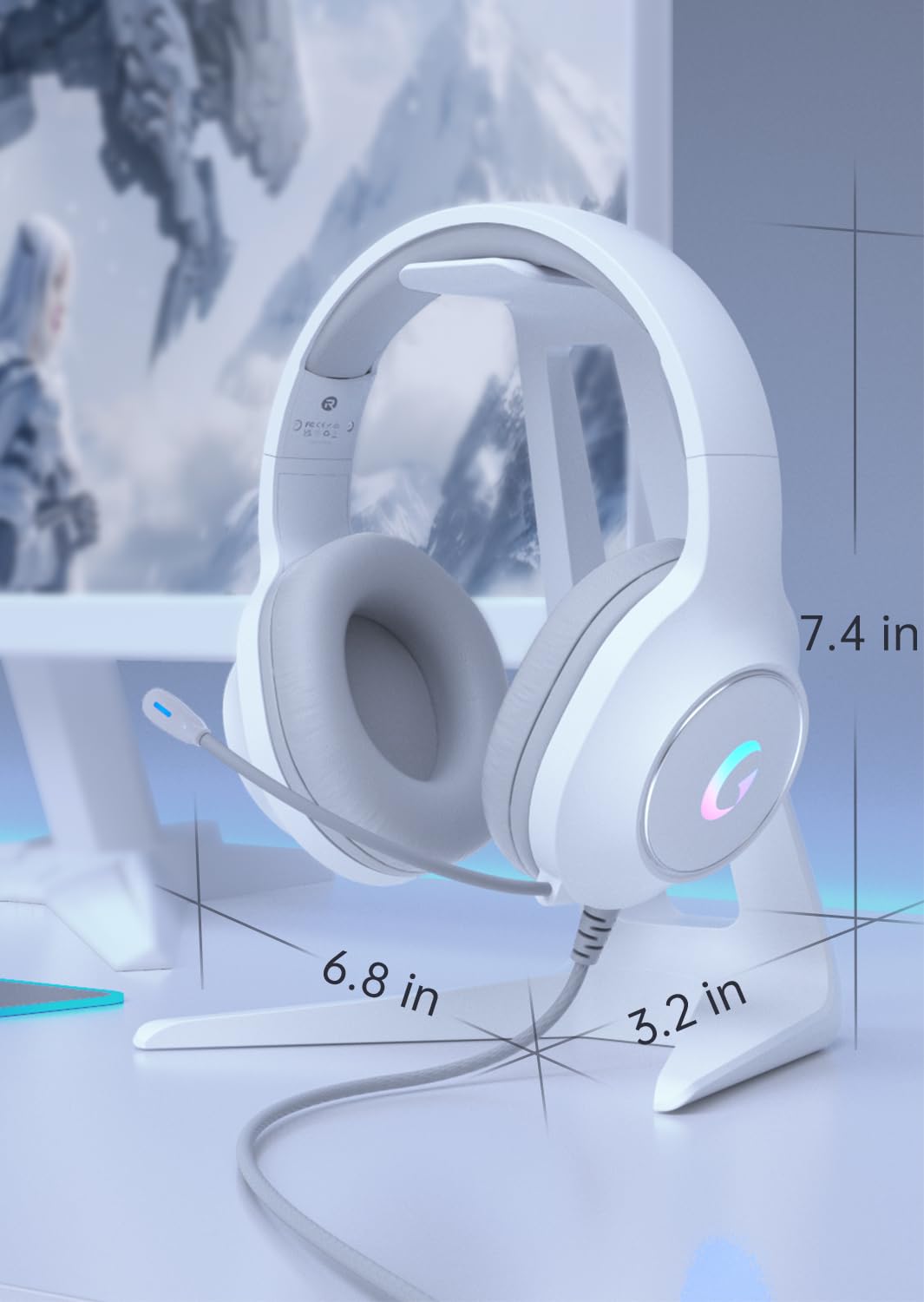 CM7002 RGB Gaming Headset with Noise Canceling Mic - 50MM Drivers, 3.5MM Jack for PS5, PS4, PC, Mac, Switch & Xbox Series - Light White | Perfect for FPS, Streaming & Competitive Gaming