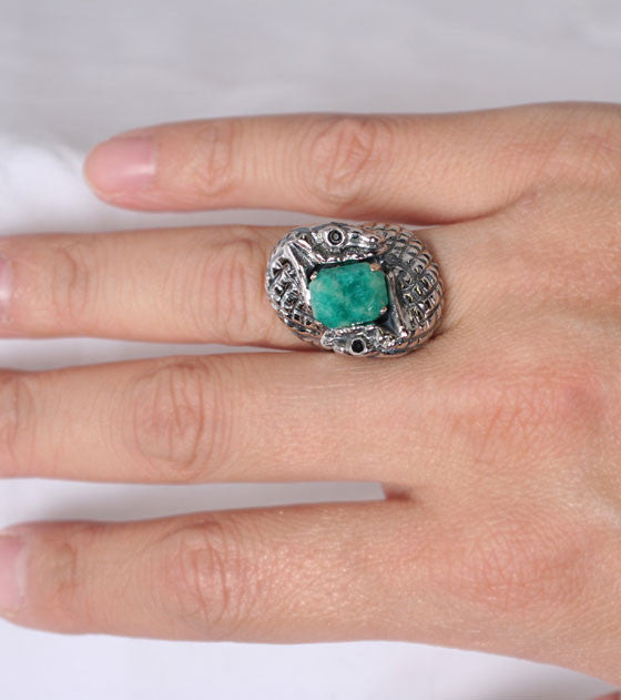 Amazonite Serpentine Ring for Women - Healing Crystal Jewelry for Stress Relief & Positive Energy - Perfect for Meditation, Yoga & Spiritual Gifts