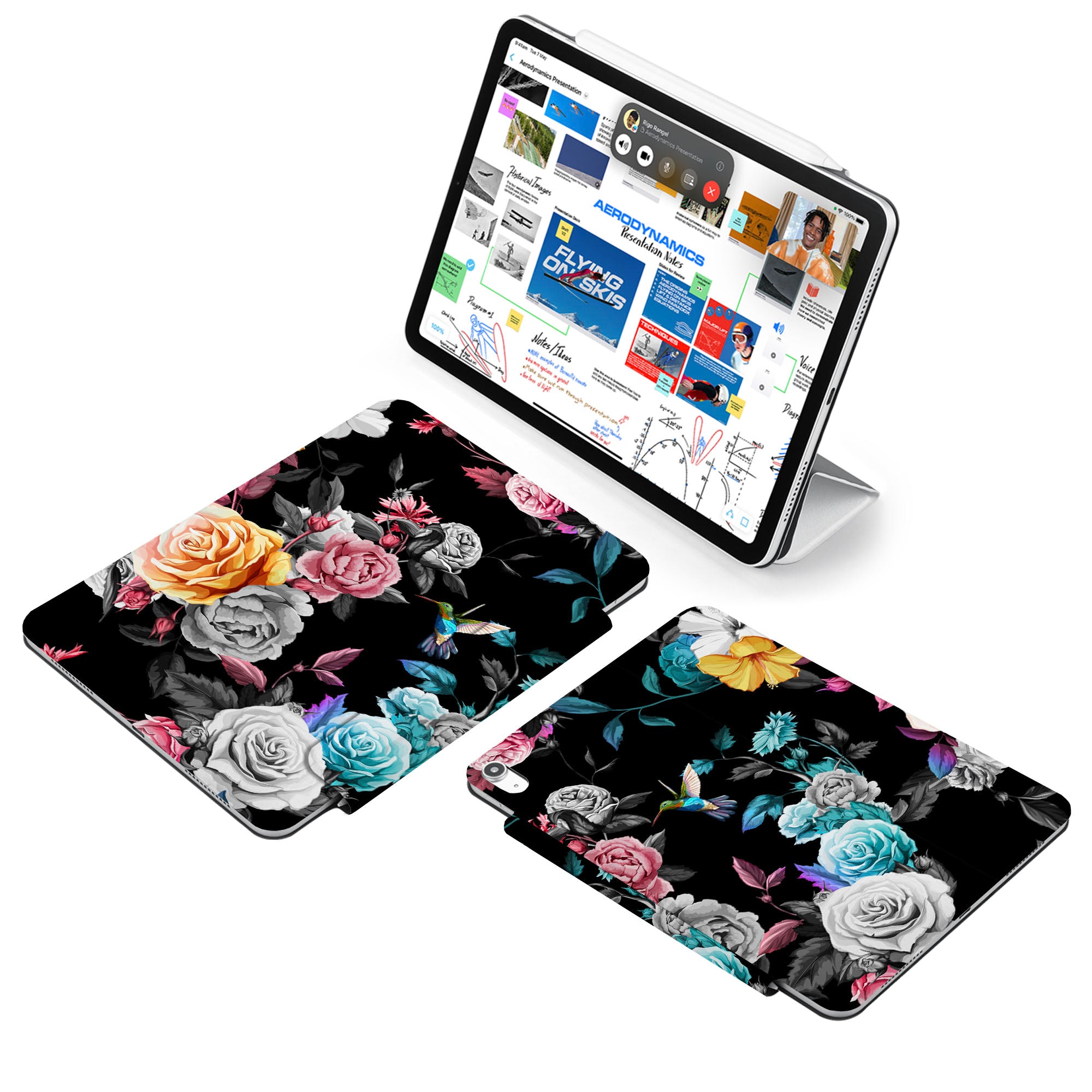 SlimFit iPad Case with Black Flower Design - Lightweight Protective Cover for iPad Air/Pro, Perfect for Work, Travel & Everyday Use