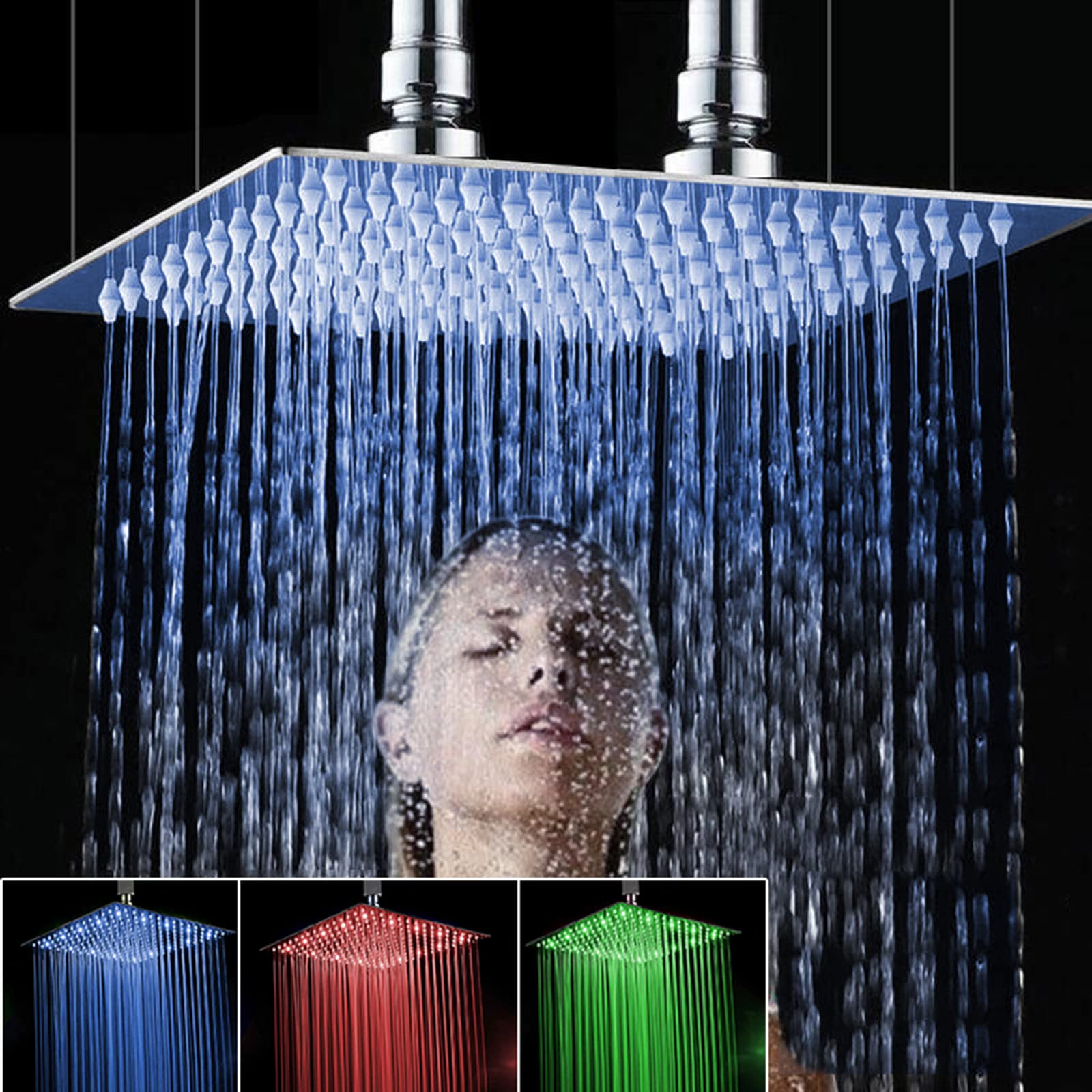 WEIXINTECH 24 Inch LED Rainfall Shower Head - Stainless Steel Ultra-Thin Shower Faucet with Color Changing Lights for Modern Bathroom | Perfect for Spa-Like Relaxation & Energy Saving
