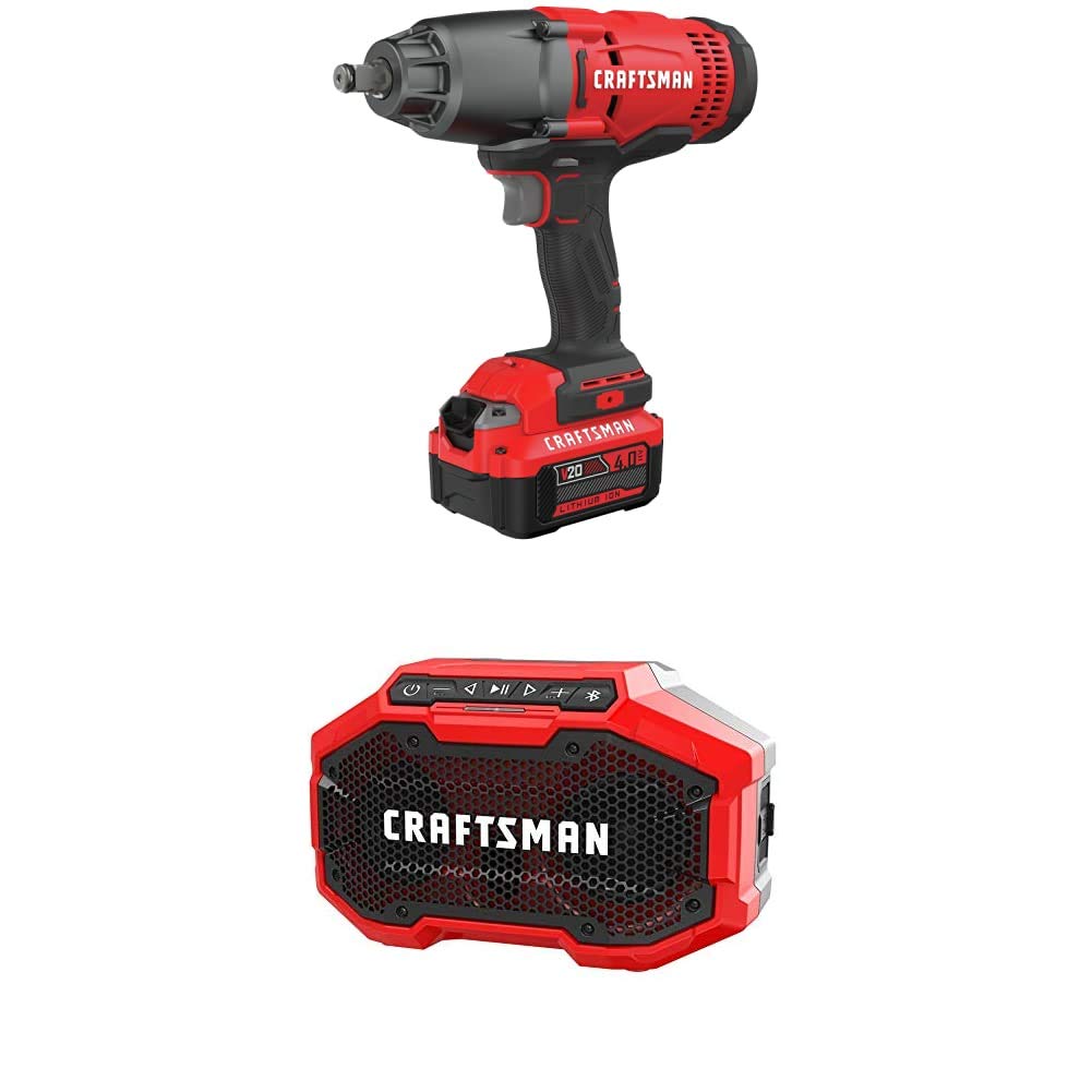 CRAFTSMAN V20 Cordless Impact Wrench Kit with Bluetooth Speaker (CMCF900M1 & CMCR001B) - Powerful Tool for Automotive Repair, Construction & DIY Projects