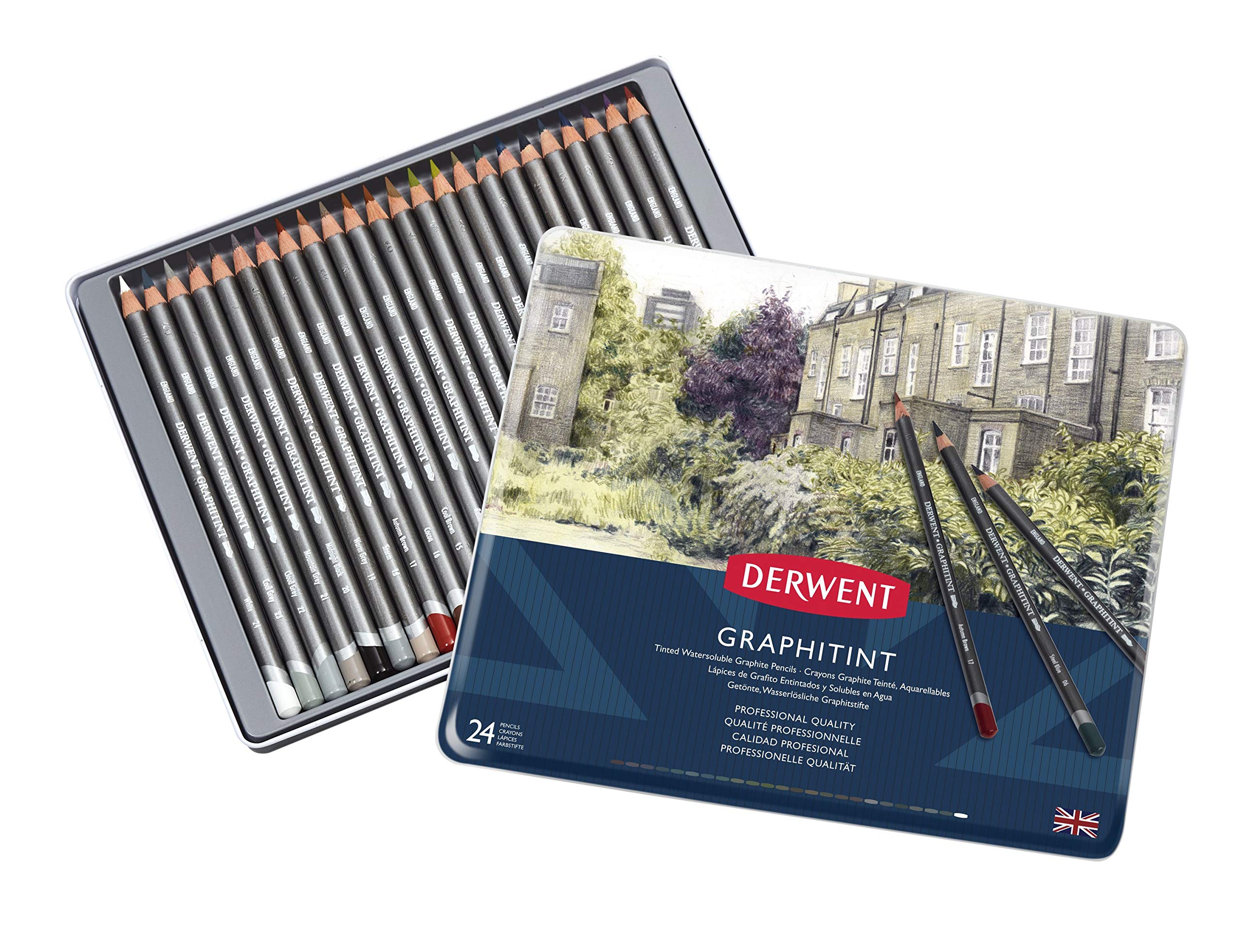 Derwent Graphitint Pencils Set of 24 - Water-Soluble Graphite & Color Blend for Artists - Professional Mixed Media Drawing Tools - Perfect for Sketching, Shading & Holiday Gifts (0700803)