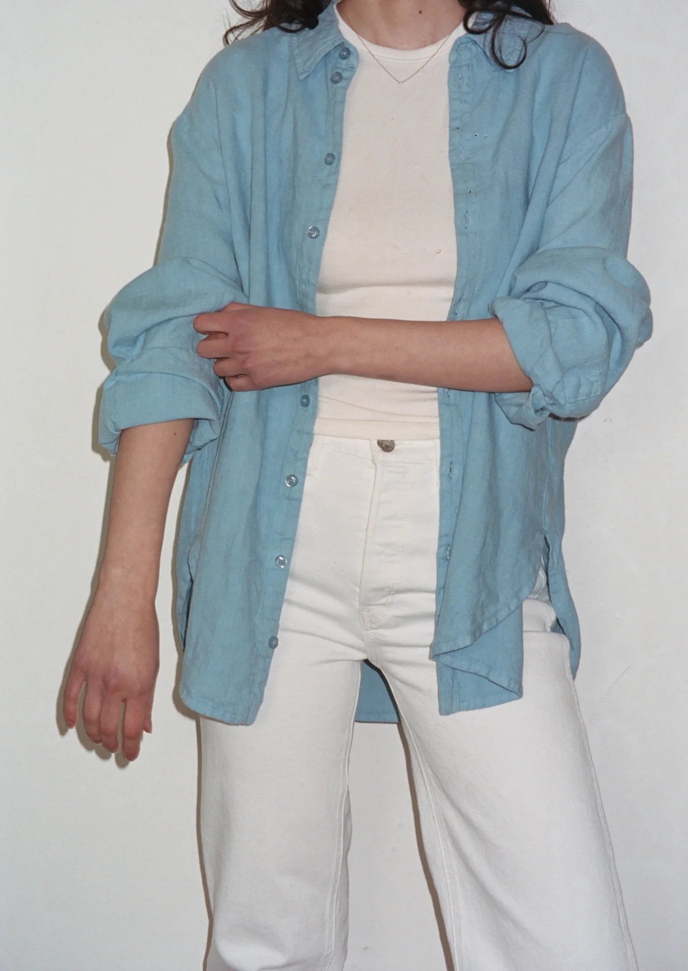 Cecile Oversized Linen Shirt for Women - Soft Breathable Baby Blue Loose Fit Button Down Top - Perfect for Casual Wear, Beach Cover-Up & Summer Outfits