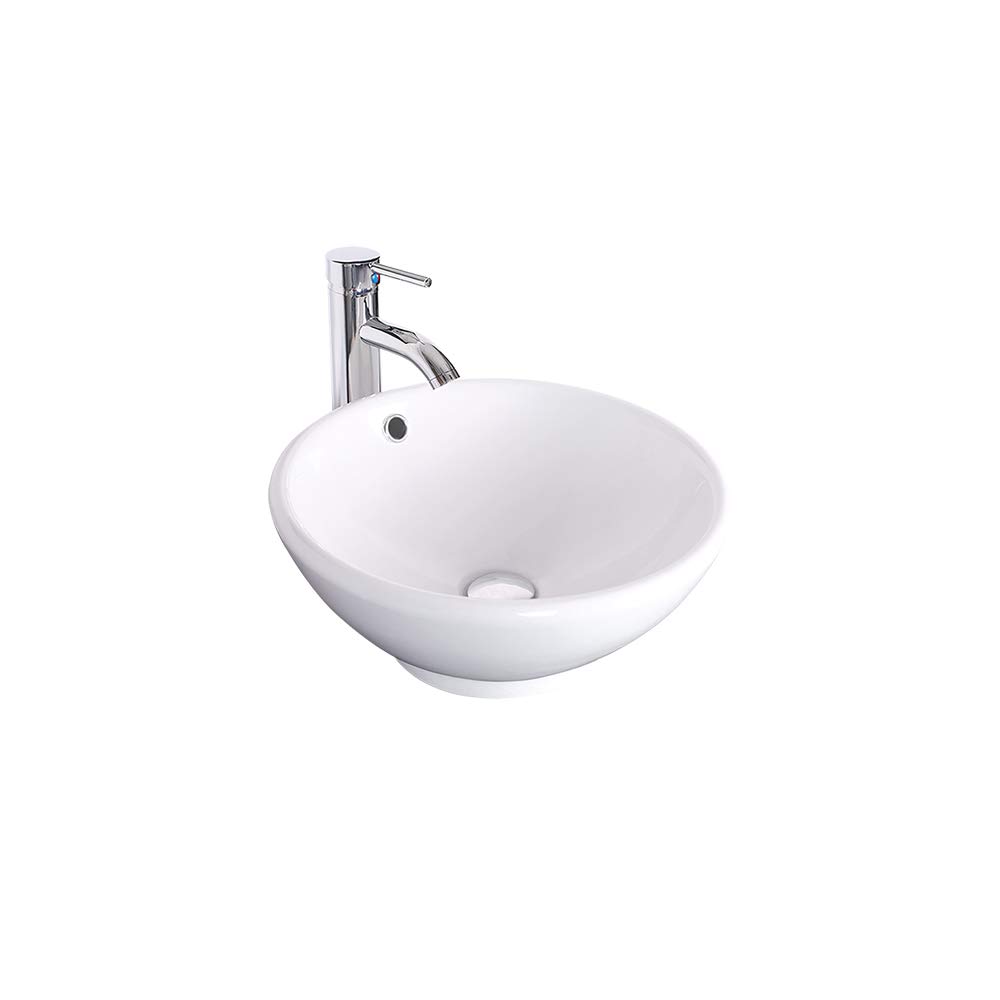 Eclife Classic White Round Ceramic Vessel Sink with Chrome Faucet & Pop-Up Drain - Porcelain Bathroom Countertop Sink Bowl for Modern Vanity, Powder Room & Guest Bathroom Decor