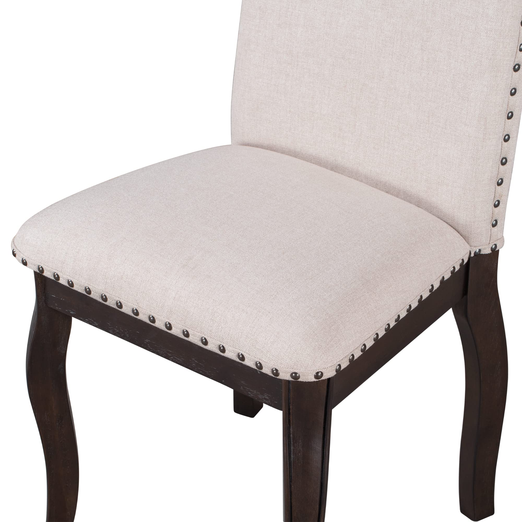 Set of 4 Wood Upholstered Fabric Dining Chairs with Nailhead Trim - Modern Kitchen & Dining Room Furniture for Home Decor