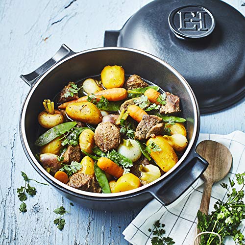 Emile Henry Delight 4L Ceramic Round Dutch Oven in Slate - Premium French Cookware for Baking, Roasting & Slow Cooking - Perfect for Soups, Stews & Bread Making