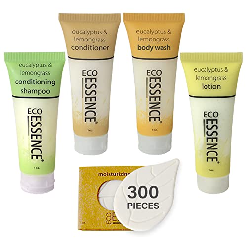 EcoEssence Bulk Hotel Toiletries Set - Shampoo, Conditioner, Body Wash, Lotion & Bar Soap | 300-Piece Hospitality Amenity Kit for Hotels, Airbnb & Travel | Sustainable Travel Essentials for Guests