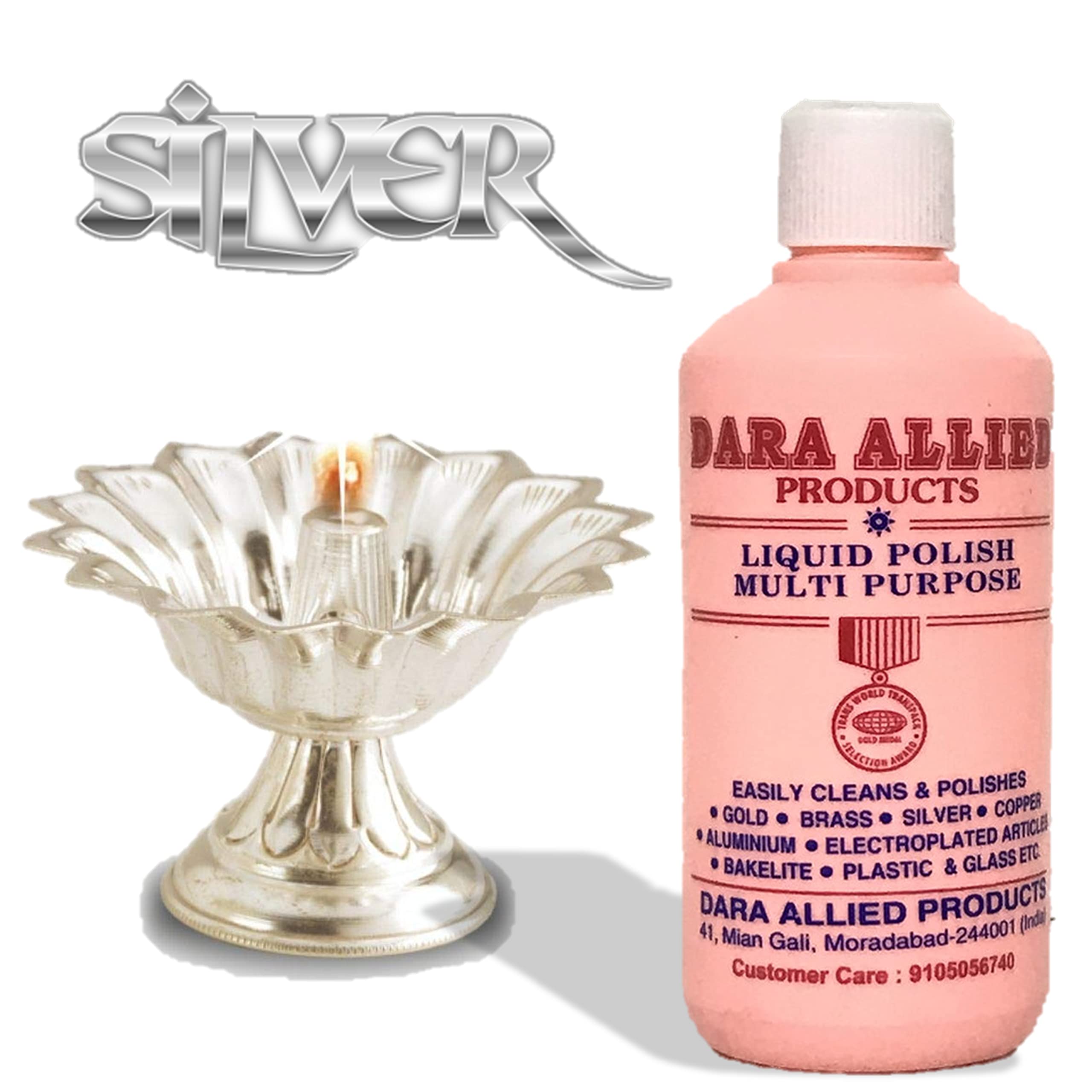 Premium Dara Allied Liquid Polish - Brass, Silver & Copper Cleaner Kit (3 x 100ml) with Green Scrub Pad | Jewelry, Antique & Household Metal Restoration