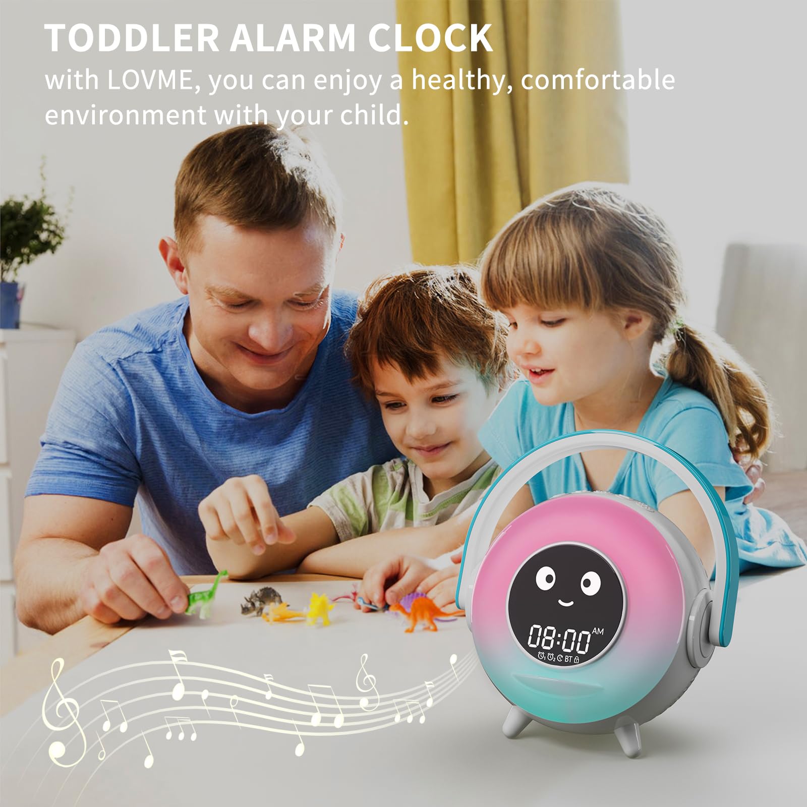 LOVME Kids Alarm Clock with Bluetooth Speaker, Night Light, Nap Timer & Microphone - Sleep Training Clock for Toddlers, Boys & Girls - Perfect for Bedrooms, Daycare & OK to Wake Light for Better Sleep Routine