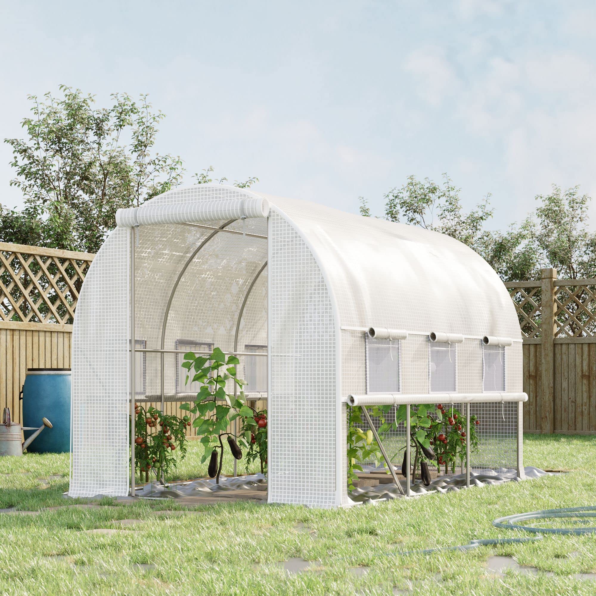 Outsunny 9.7' x 6.5' x 6.5' Walk-in Greenhouse with Anti-Tear PE Cover, Zipper Doors & Mesh Windows - Outdoor Plant Protection for Vegetables, Flowers & Herbs - Perfect for Backyard Gardening & All-Season Plant Growing
