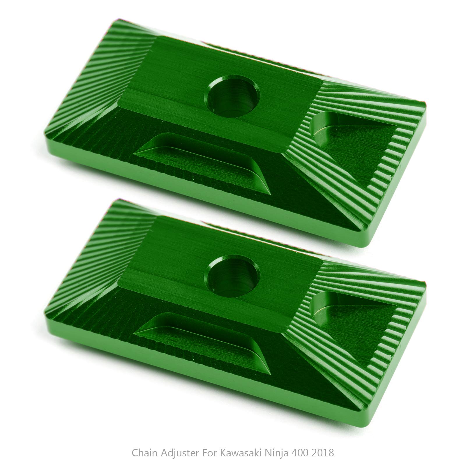 Artudatech CNC Aluminum Rear Axle Chain Adjuster for Kawasaki Ninja 400 (2018+) - High Precision Motorcycle Chain Tensioner - Green - Perfect for Track Days & Street Riding