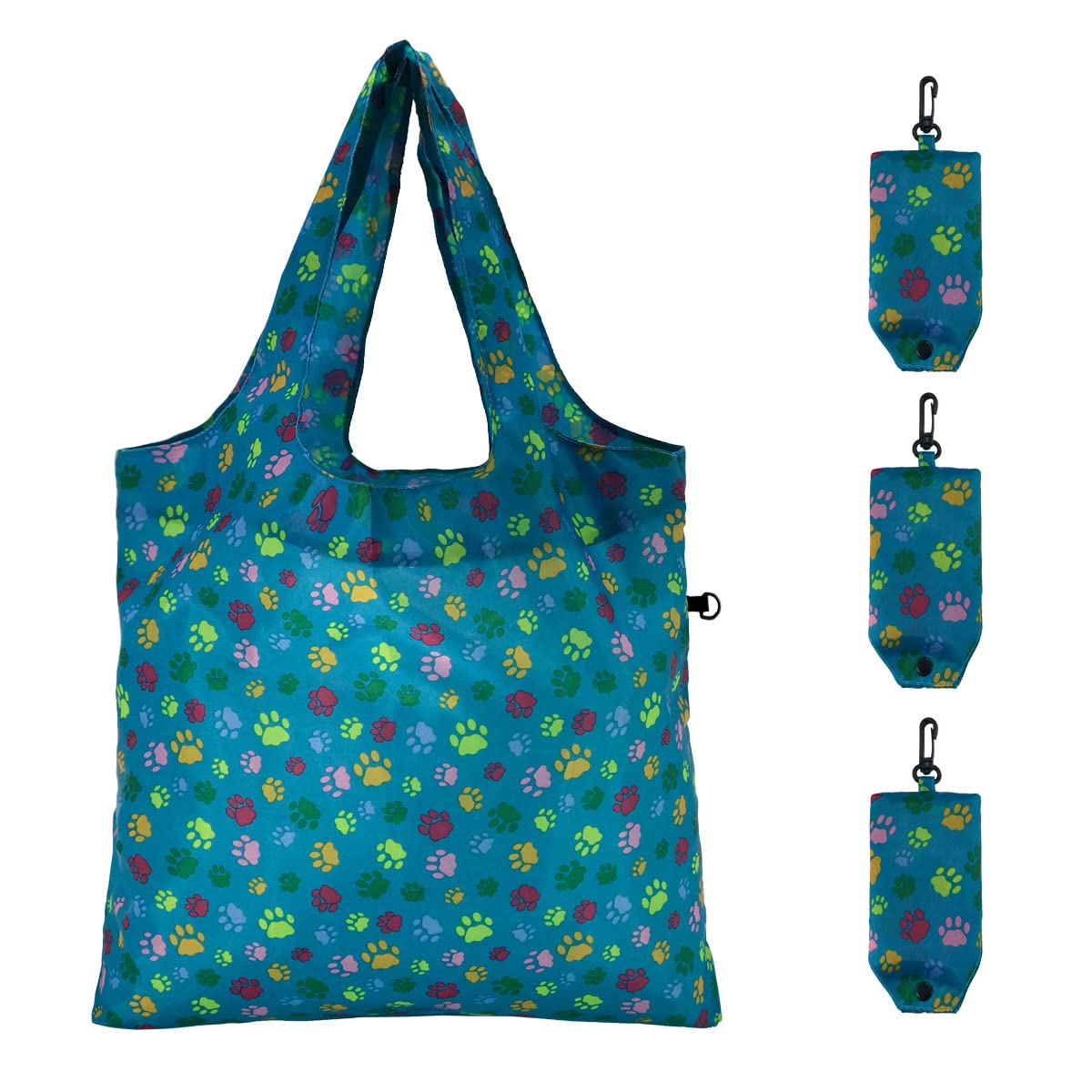 HOLYLUCK Heavy Duty Reusable Grocery Bags - Foldable Shopping Tote with Dog Paw Prints (3 Pack, Green) - Eco-Friendly Grocery Shopping & Pet Store Essentials