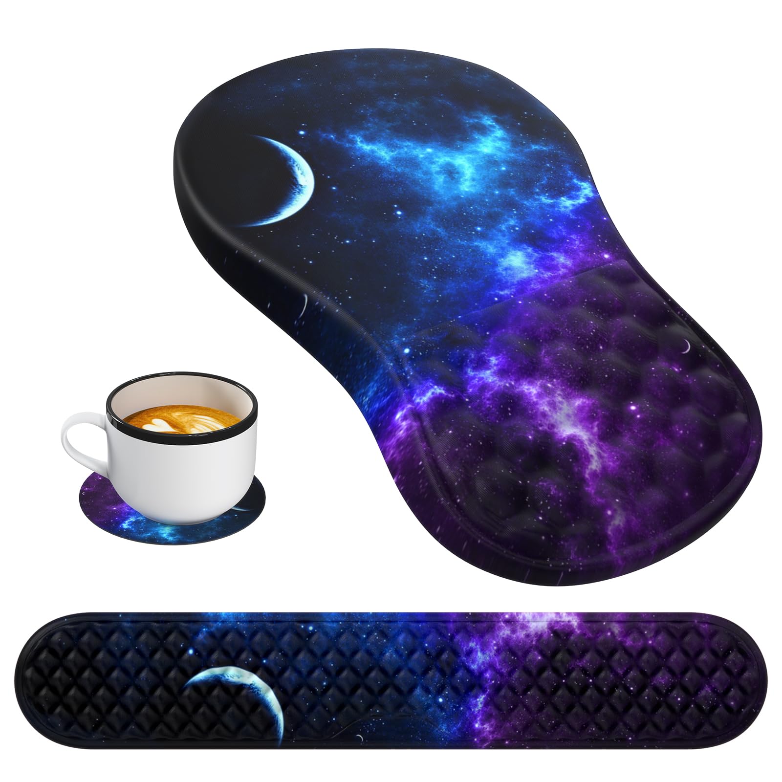 HAOCOO 3-Piece Ergonomic Keyboard and Mouse Pad Set with Wrist Support - Memory Foam Wrist Rest for Office, Gaming & Home Use - Relieves Carpal Tunnel & Wrist Pain - Perfect for Typing, Coding & Long Computer Sessions