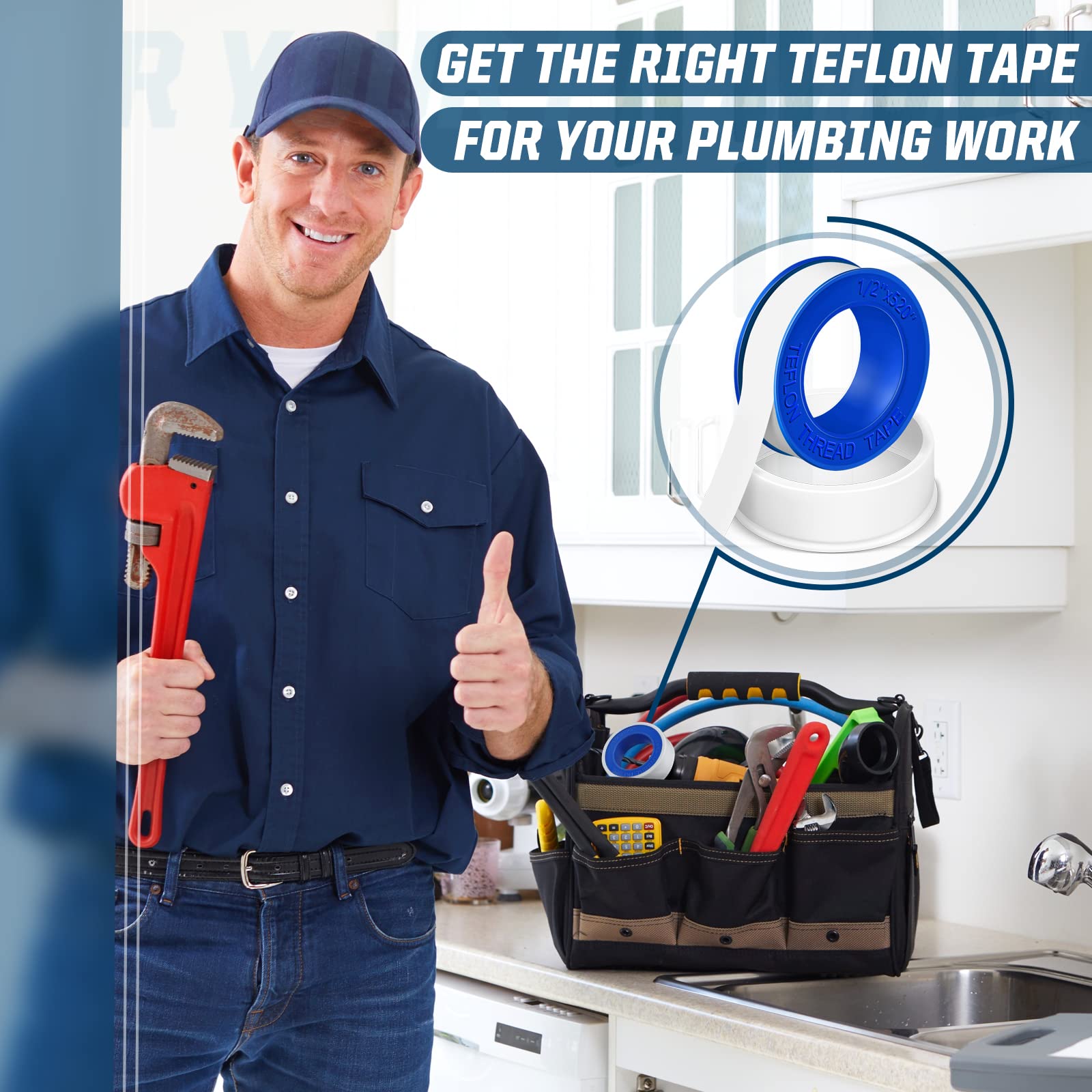 2 Rolls High-Quality Teflon Tape 1/2 Inch x 520 Inches - PTFE Plumber's Thread Seal Tape for Leak-Proof Pipe Connections - Perfect for Shower Heads, Faucets & Plumbing Repairs