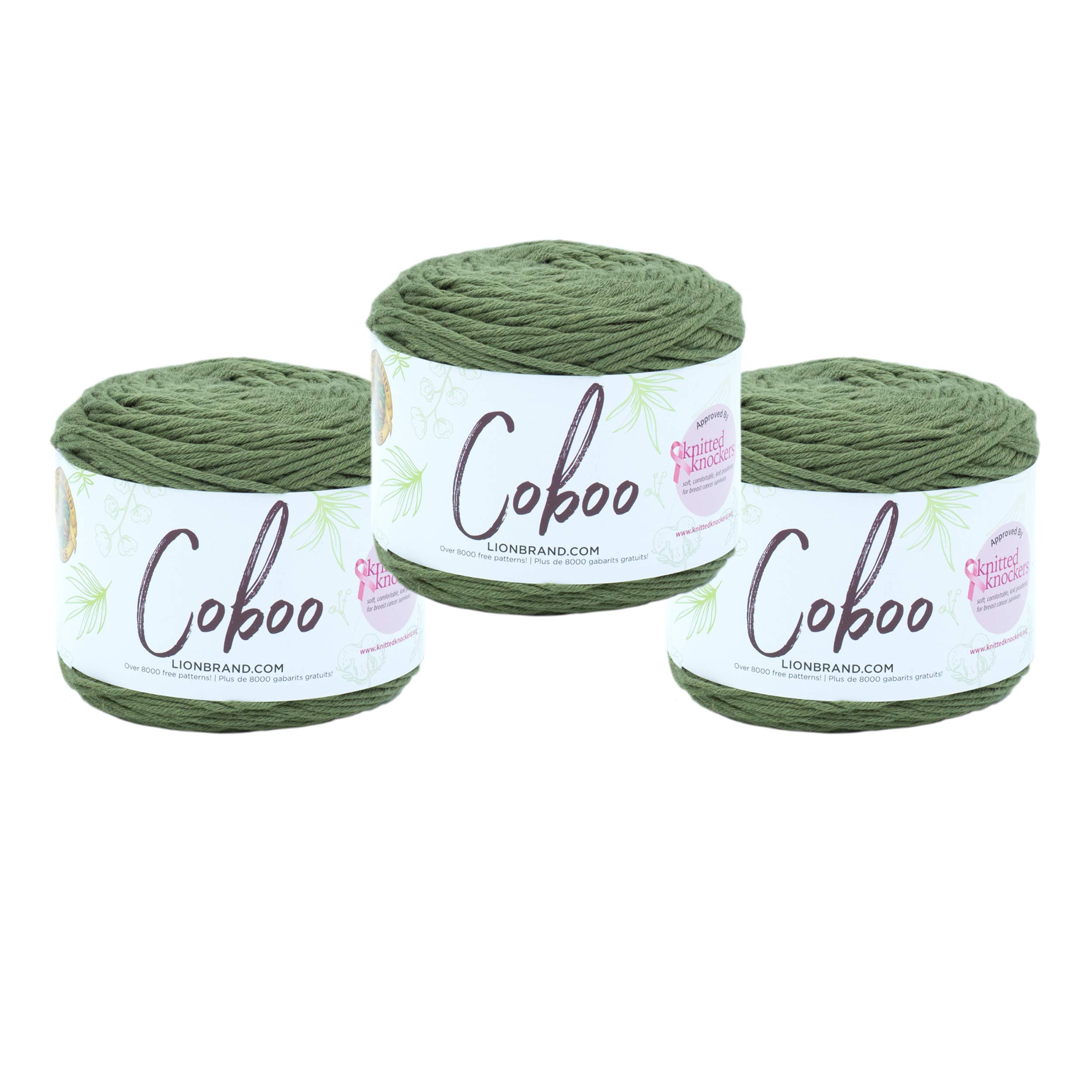 (3 Pack) Lion Brand Yarn Coboo - Soft Bamboo Cotton Blend Yarn for Knitting & Crocheting, Olive Green - Perfect for Baby Clothes, Scarves & Summer Projects