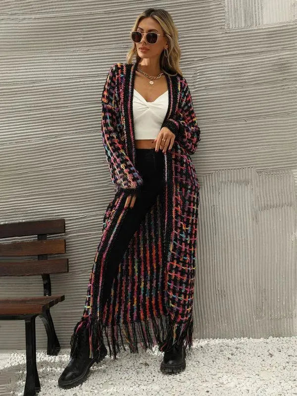 Elegant Tassel Long Women's Cardigan Sweater - Soft & Stylish Open Front Knit Wrap for Fall & Winter Fashion | Perfect for Office, Casual Outings & Layering