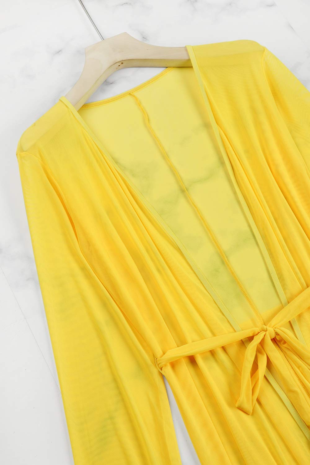 Sexy Women's Mesh Long Sleeve Swim Cover Up Dress - Tie Front Beach Maxi Dress for Pool, Vacation & Summer Outfits | Lightweight Sun Protection & Stylish Resort Wear