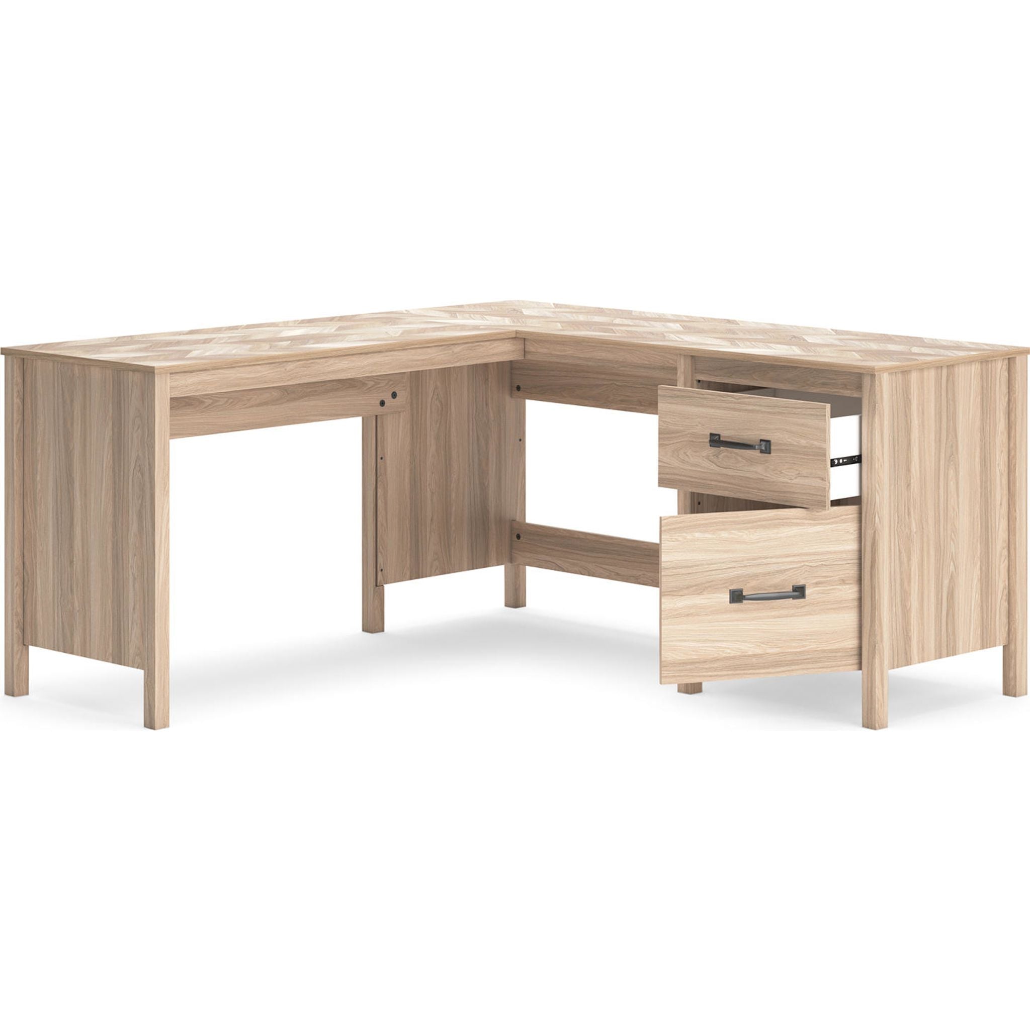 Battelle Modern Wooden Office Desk in Tan - Stylish Home & Office Workspace for Professionals & Remote Workers