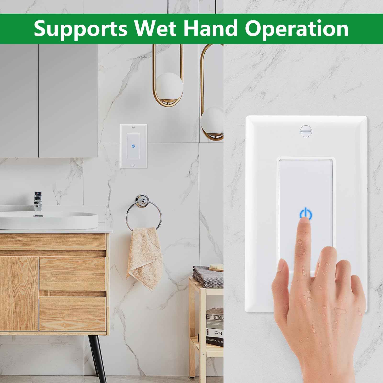 Wengart 1Pack White ETL Listed Capacitive Touch Light Switch with LED Indicator - Compatible with 480W Tungsten/Incandescent & 150W LED Bulbs - Perfect for Bedroom, Living Room, and Office Lighting Control