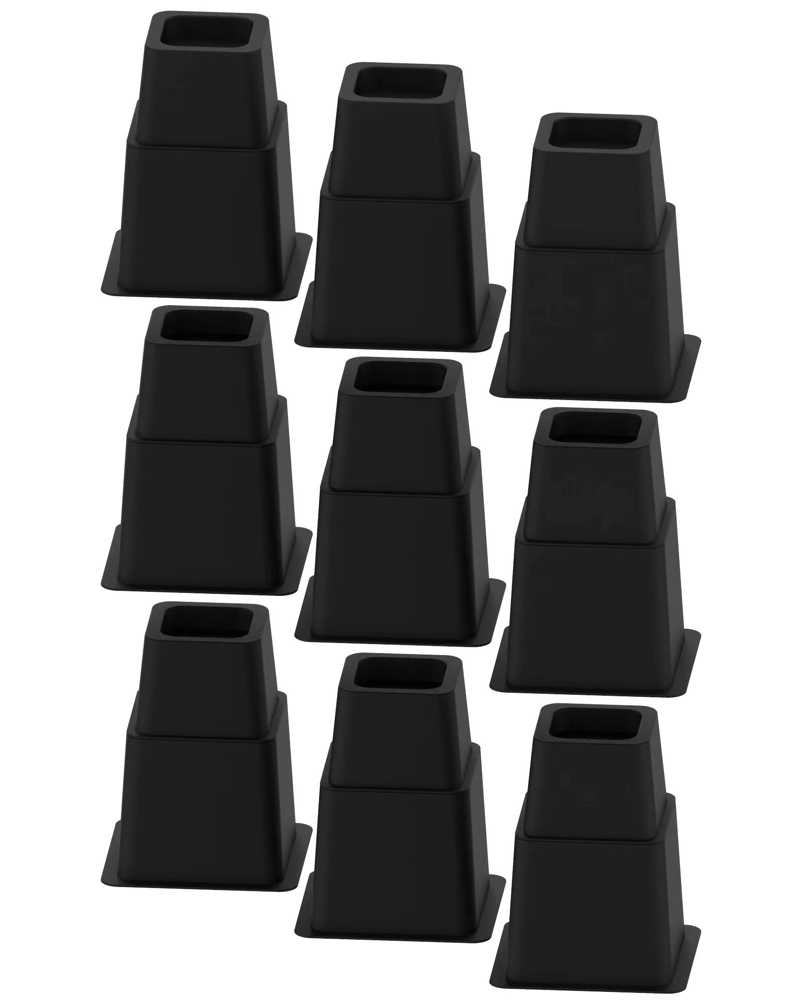 GooFurnit 3, 5 or 8 Inch Heavy Duty Bed Risers - 3375 LBS Capacity Bed Elevators for Lifting Beds, Sofas & Furniture (Set of 9, Black) - Perfect for Storage, Cleaning & Creating Extra Space Under Furniture