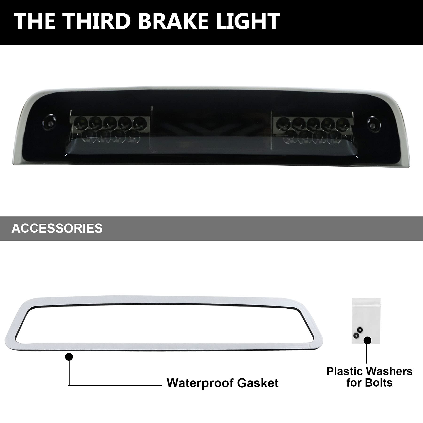 Tresound Smoked LED Third Brake Light & Cargo Lamp for 2009-2017 Dodge Ram 1500/2500/3500 Pickup Trucks - High Mount Stop Light for Enhanced Visibility & Safety (Perfect for Night Driving & Towing)