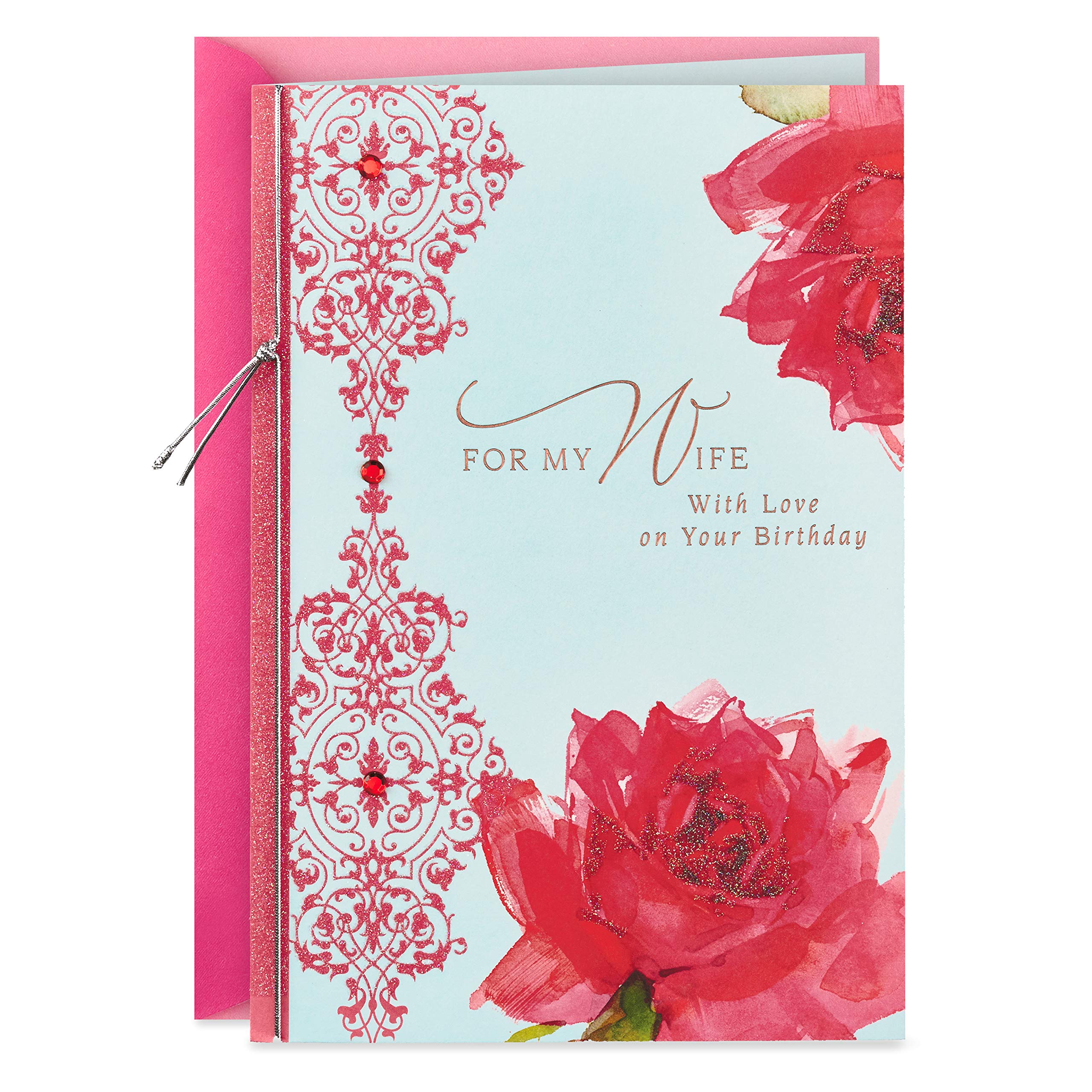 Hallmark Birthday Card for Wife - Beautiful Rose Floral Design with Elegant Patterns | Perfect for Anniversaries, Valentine's Day & Romantic Occasions