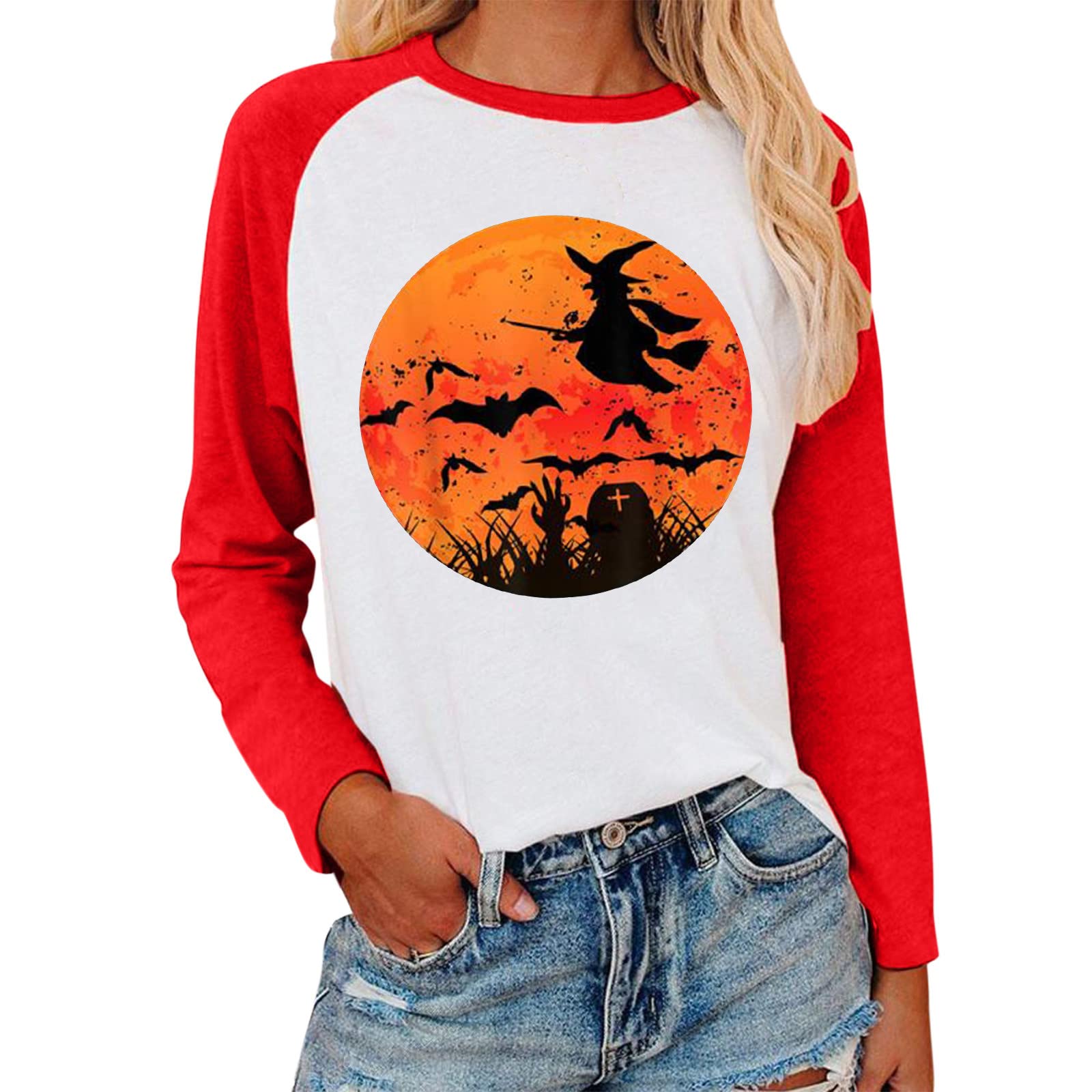 XOWRTE Women's Casual Printed Long Sleeve T-Shirt - Flowy Tunic Top with Round Neck & Raglan Sleeves - Comfortable Blouse for Everyday Wear, Work, and Weekend Outings