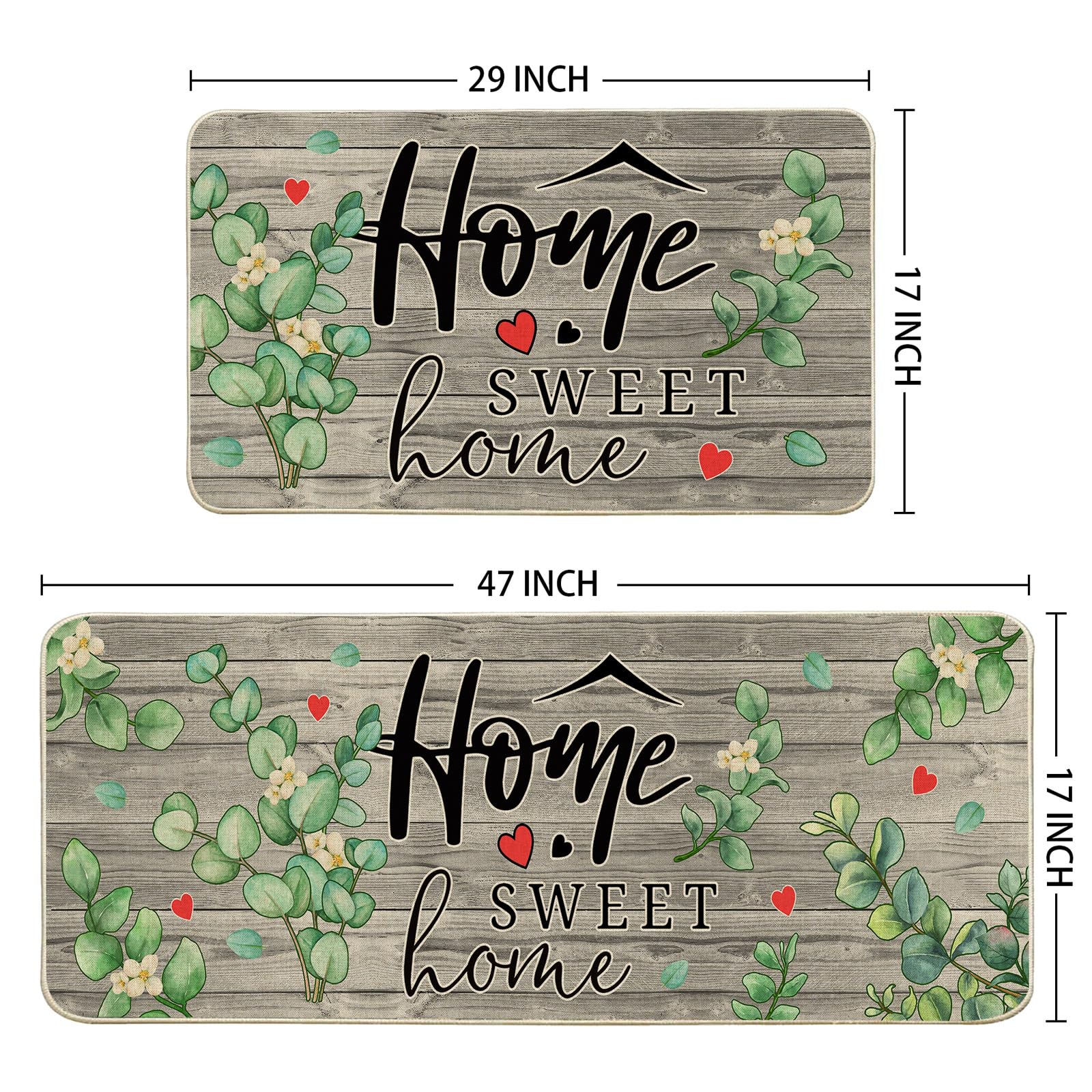 Non-Slip Farmhouse Kitchen Rugs Set of 2 - Eucalyptus Floor Mats for Home Decor 17