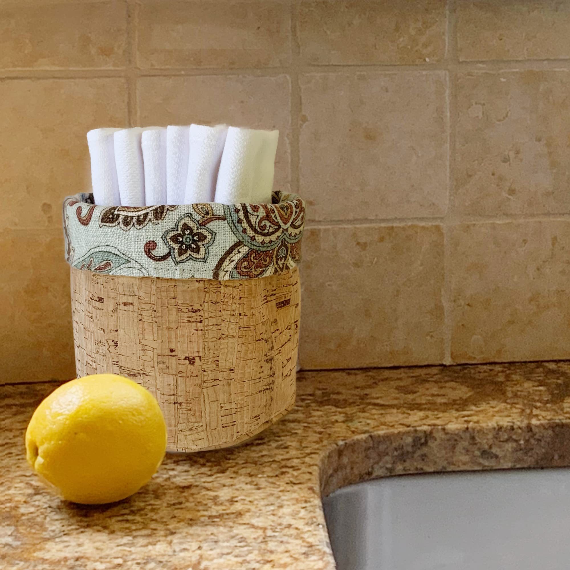 **Eco-Friendly Reusable Paper Towel Set - 12 Absorbent, Durable Cloths with Cork Fabric Basket | Machine Washable, No Pilling, Quality Edges | Made in USA | Perfect for Kitchen Cleaning, Zero Waste Living & Sustainable Home**