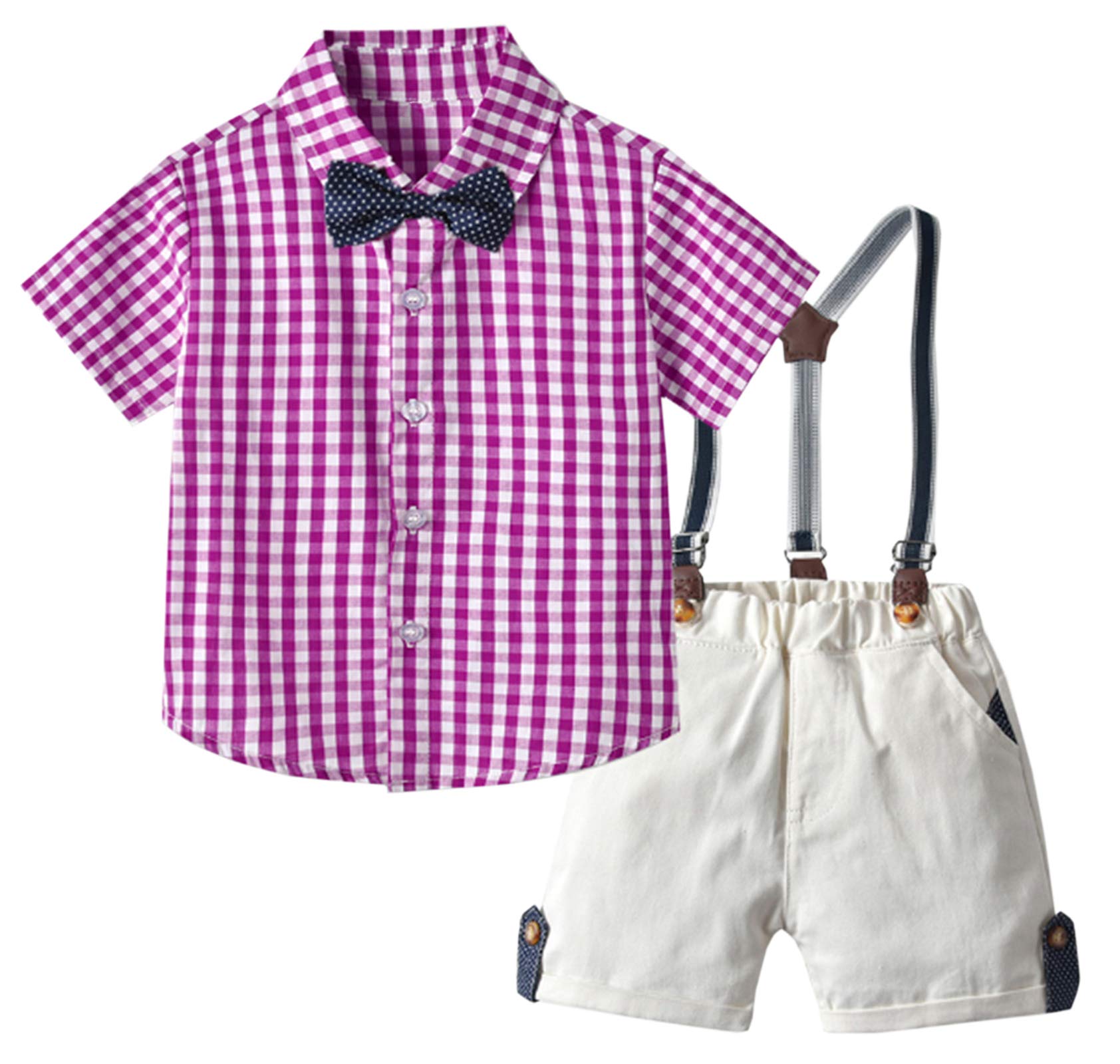 SANGTREE Baby Boys Formal Outfit Set - Dress Shirt, Bow Tie & Suspenders Shorts for 6 Months to 8 Years | Perfect for Weddings, Parties & Special Occasions