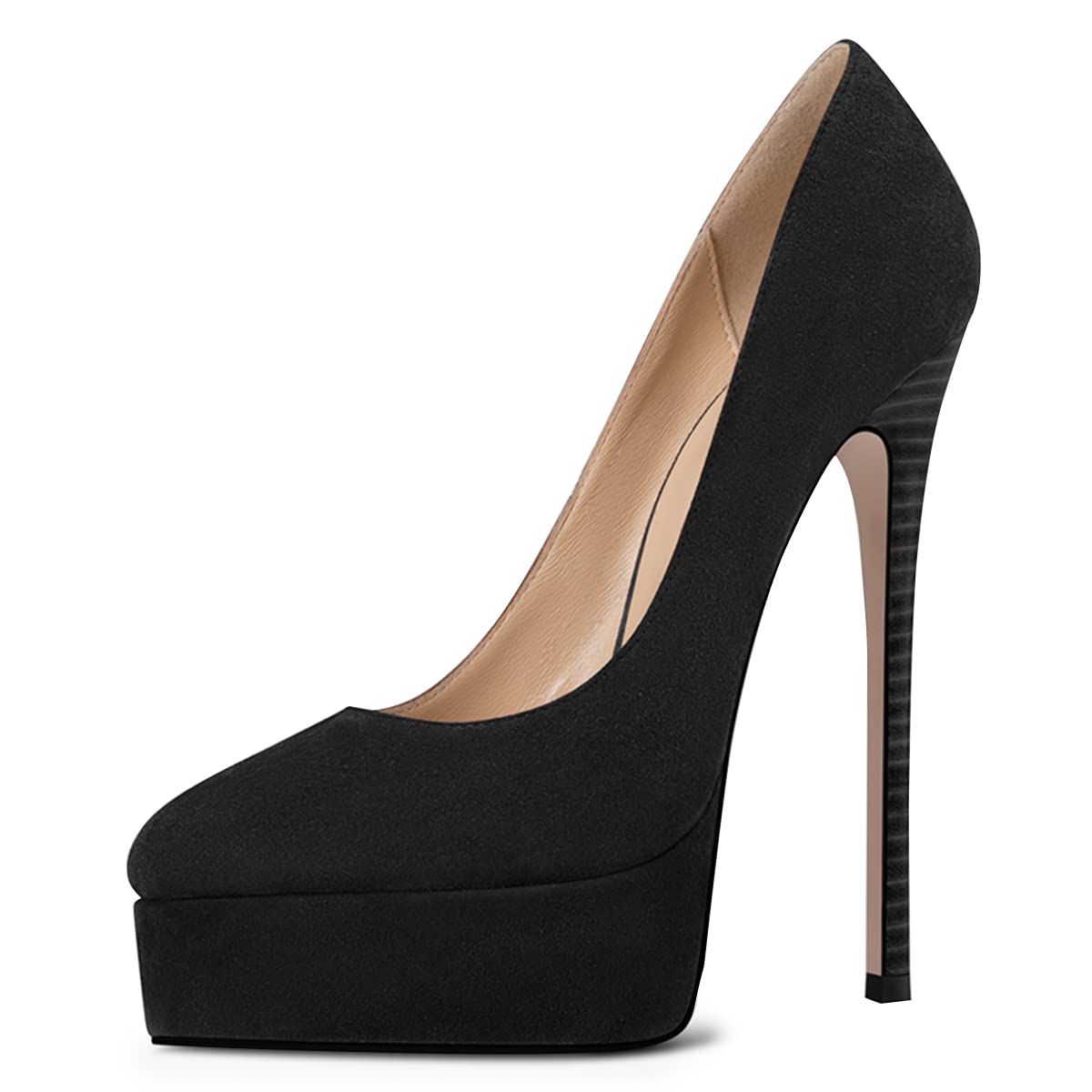 FSJ Women's Sexy High Heel Platform Pumps - Velvet Stiletto Dress Shoes with Almond Toe for Party & Evening Wear | Slip On Faux Suede Heeled Sandals | US Sizes 4-15 | Perfect for Weddings, Date Nights & Special Occasions