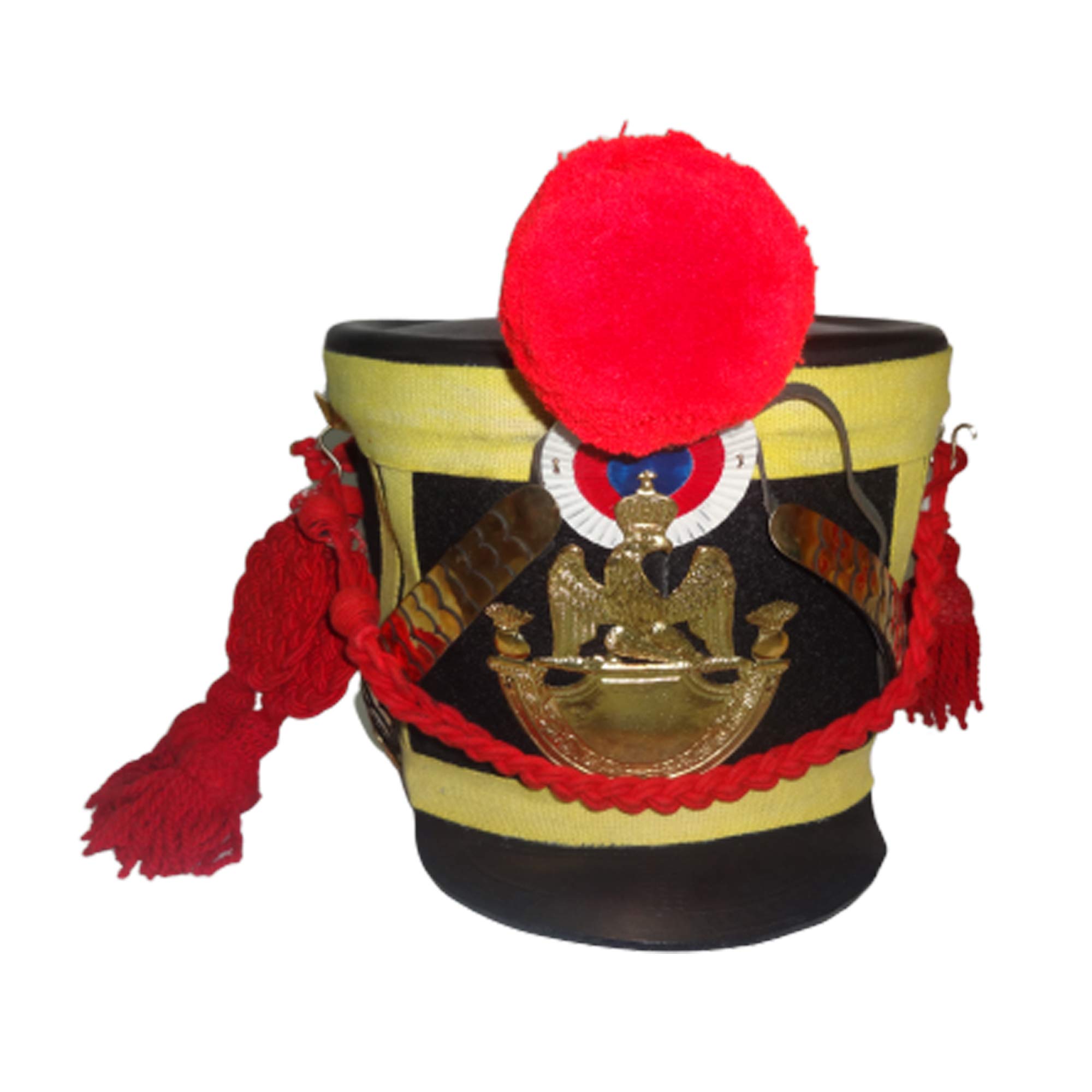 Authentic French Napoleonic Shako Helmet Replica with Black Felt, Red Pompom & Braid - Military Costume Accessory for Historical Reenactments, Theater Performances and Cosplay Events