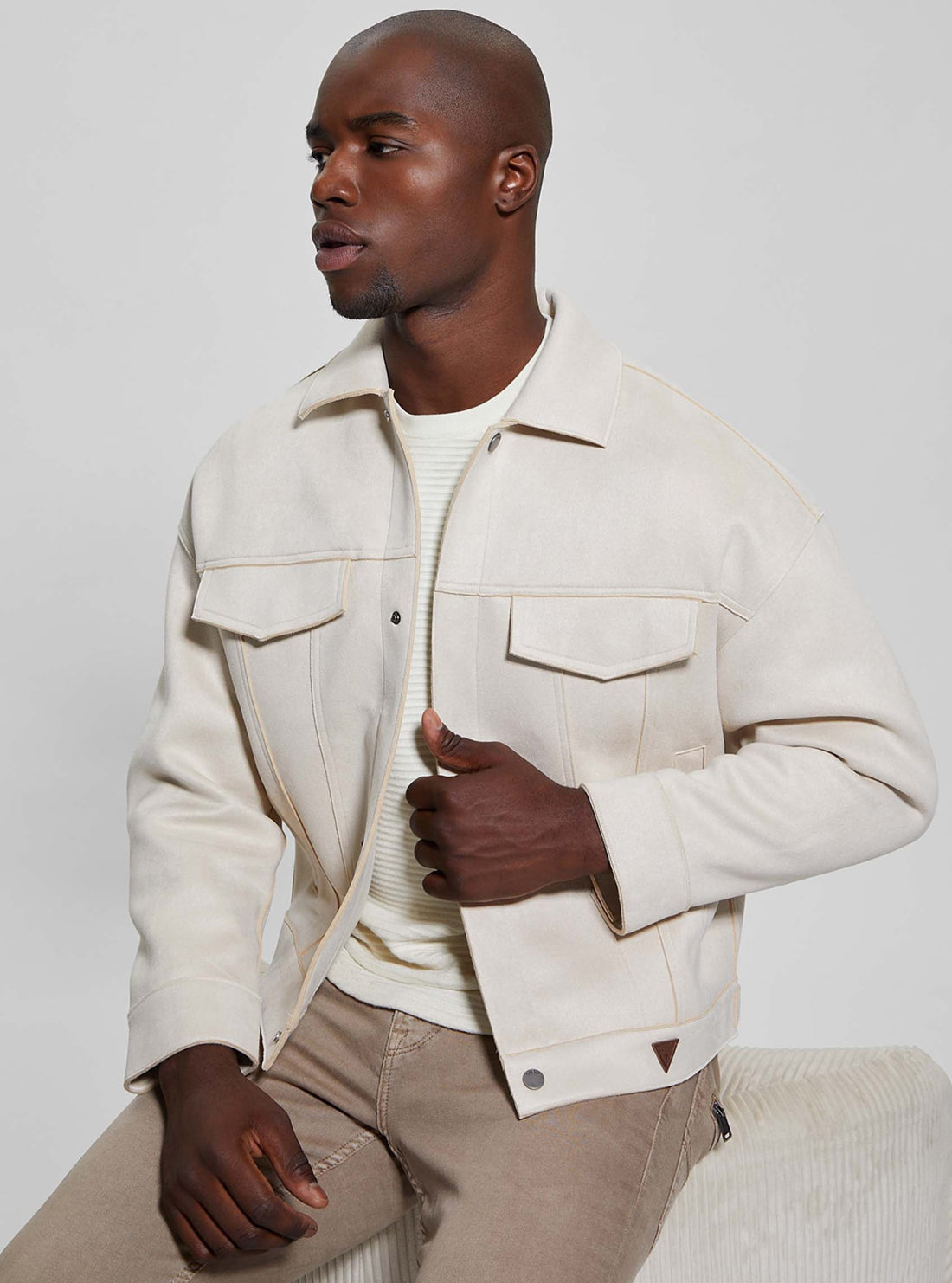Beige Baldwin Faux Suede Jacket for Women - Soft Vegan Leather Coat with Zipper Closure | Perfect for Fall Fashion, Casual Outfits & Date Nights