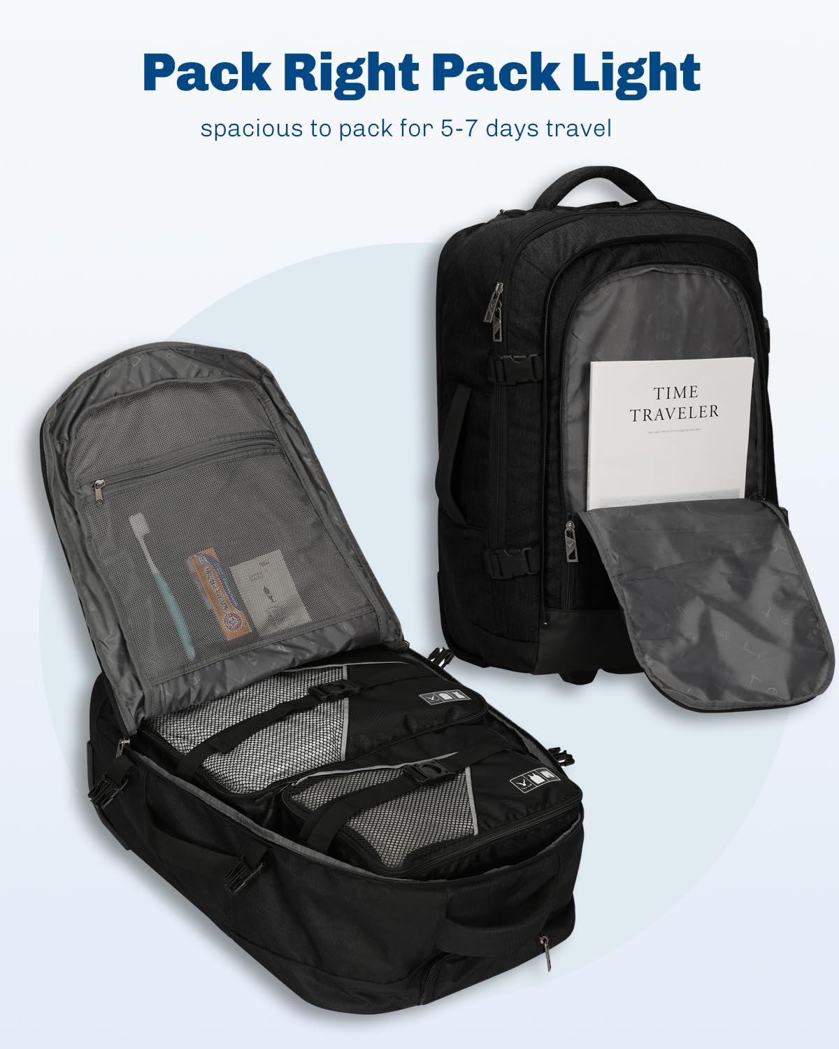 Hynes Eagle 22 Inch Rolling Backpack - 2 in 1 Wheeled Carry On Luggage for Air Travel, 63L Spinner Suitcase for Women & Men | Perfect for Business Trips, Weekend Getaways & International Travel