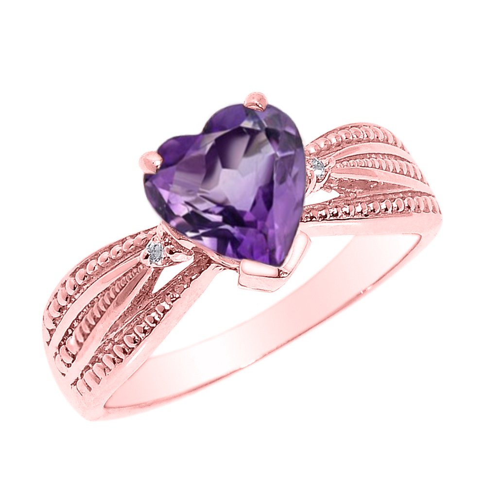 10K Rose Gold Amethyst and Diamond Engagement Ring for Women - Elegant Promise Ring, Wedding Band, Anniversary Gift for Her - Perfect for Proposals, Valentine's Day & Special Occasions