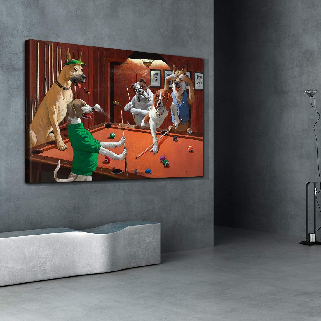 Denozer Dogs Playing Billiards Canvas Wall Art - Premium Giclee Print Gallery Wrapped Modern Home Decor - 40x30 Inches Ready to Hang - Perfect for Living Room, Office & Game Room Decor