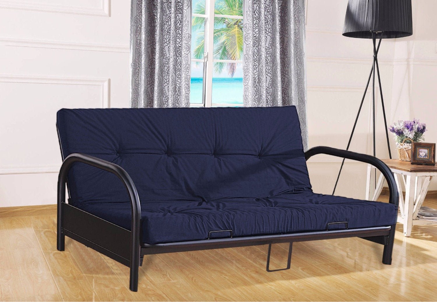Black Metal Futon Frame - Sturdy & Modern Design for Small Spaces - Perfect for Guest Rooms, Apartments, and Dorm Rooms