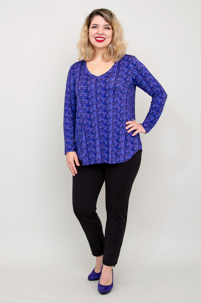 Jackie Long Sleeve Top - Midnight Leaves Print - Bamboo Fabric - Women's Casual Shirt - Perfect for Fall & Winter Layering