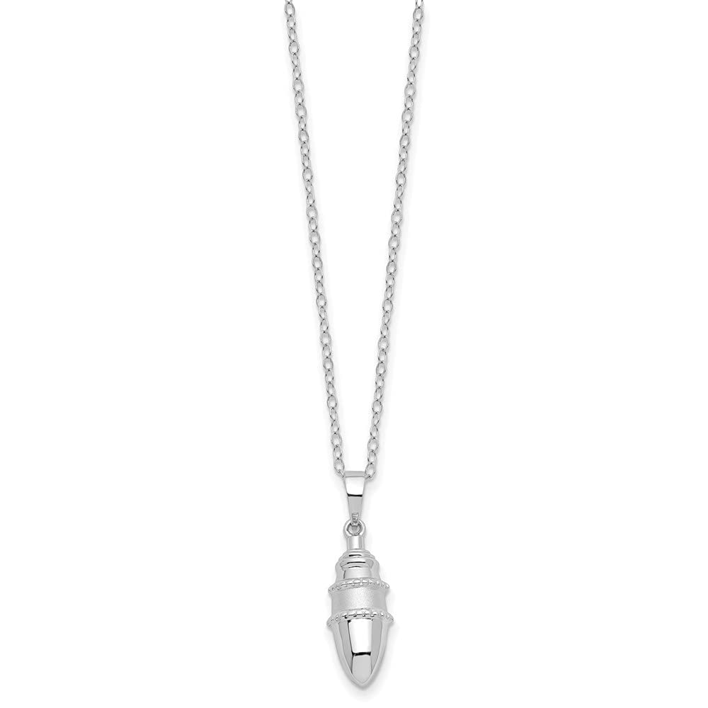 Sterling Silver Rhodium-Plated Beaded Bullet Pendant Necklace - 18 Inch Elegant Ash Holder for Cremation Jewelry - Perfect for Memorials & Keepsakes