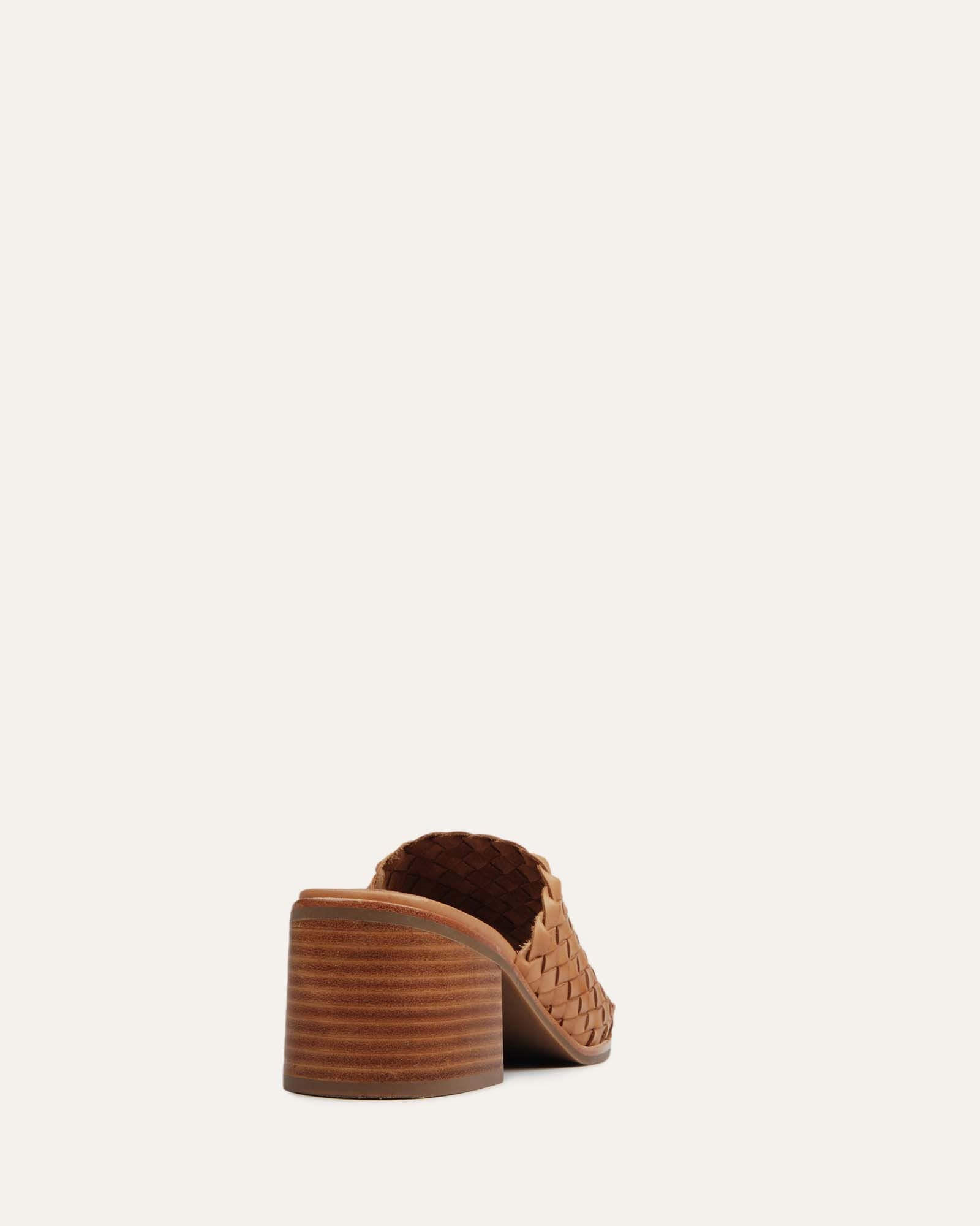 WHALER Women's Mid Heel Sandals - Genuine Tan Leather Comfortable Summer Dress Shoes for Beach, Wedding & Casual Outings