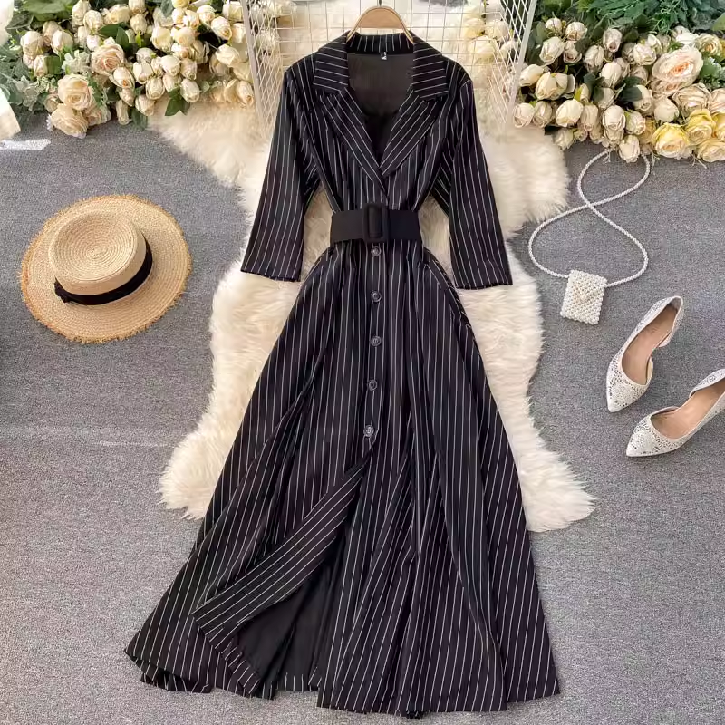 Elegant Long Suit Dress Vintage Style for Women - Perfect for Spring & Autumn Seasons - Office, Party & Formal Events