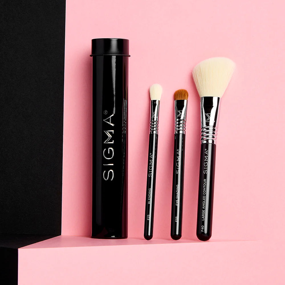 Sigma Beauty Essential Trio Brush Set - Professional Makeup Brush Kit for Foundation, Blending & Detailing | Perfect for Everyday Makeup & Travel