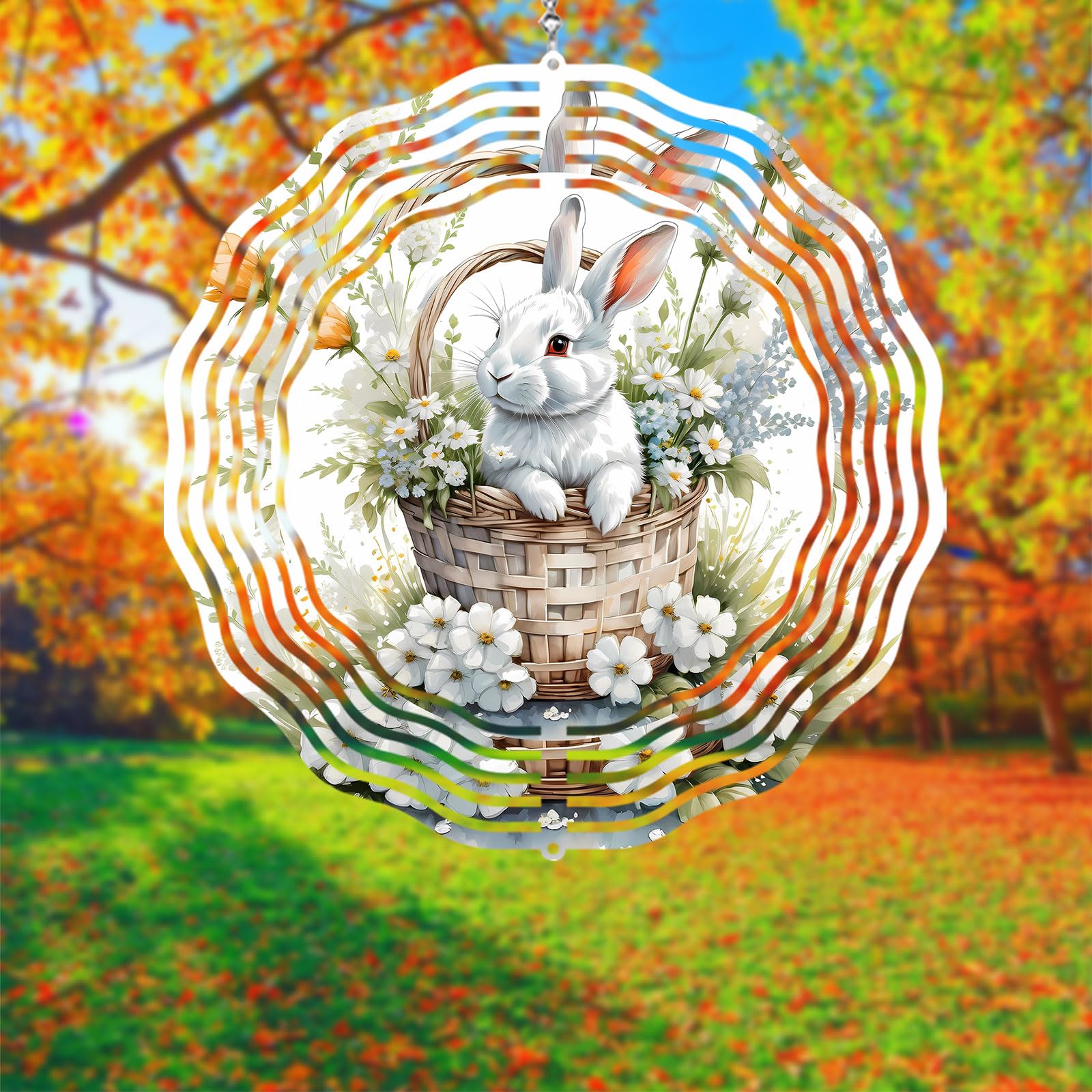 Easter Bunny Wind Spinner - 3D Metal Kinetic Wind Sculpture for Yard, Garden, Indoor & Outdoor Decor - 8 Inch Hanging Easter Rabbit Art - Perfect for Easter Day Gifts, Window Decorations, and Spring Garden Ornaments (Bunny 2)