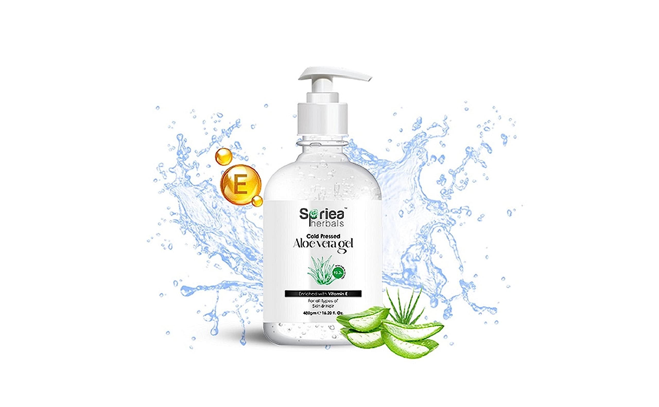 Spriea Herbals Cold Pressed Aloe Vera Gel for Face & Hair - 100% Pure Aloe with Vitamin E - Paraben & Sulfate Free (480g) - Soothes Sunburn, Hydrates Skin & Conditions Hair