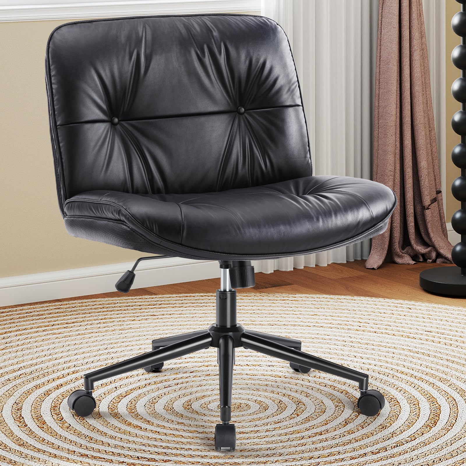 OLIXIS Ergonomic Swivel Office Chair with Wheels - Adjustable PU Leather Armless Desk Chair for Home Office, Rolling Vanity Seat - Perfect for Work, Study, and Makeup Stations