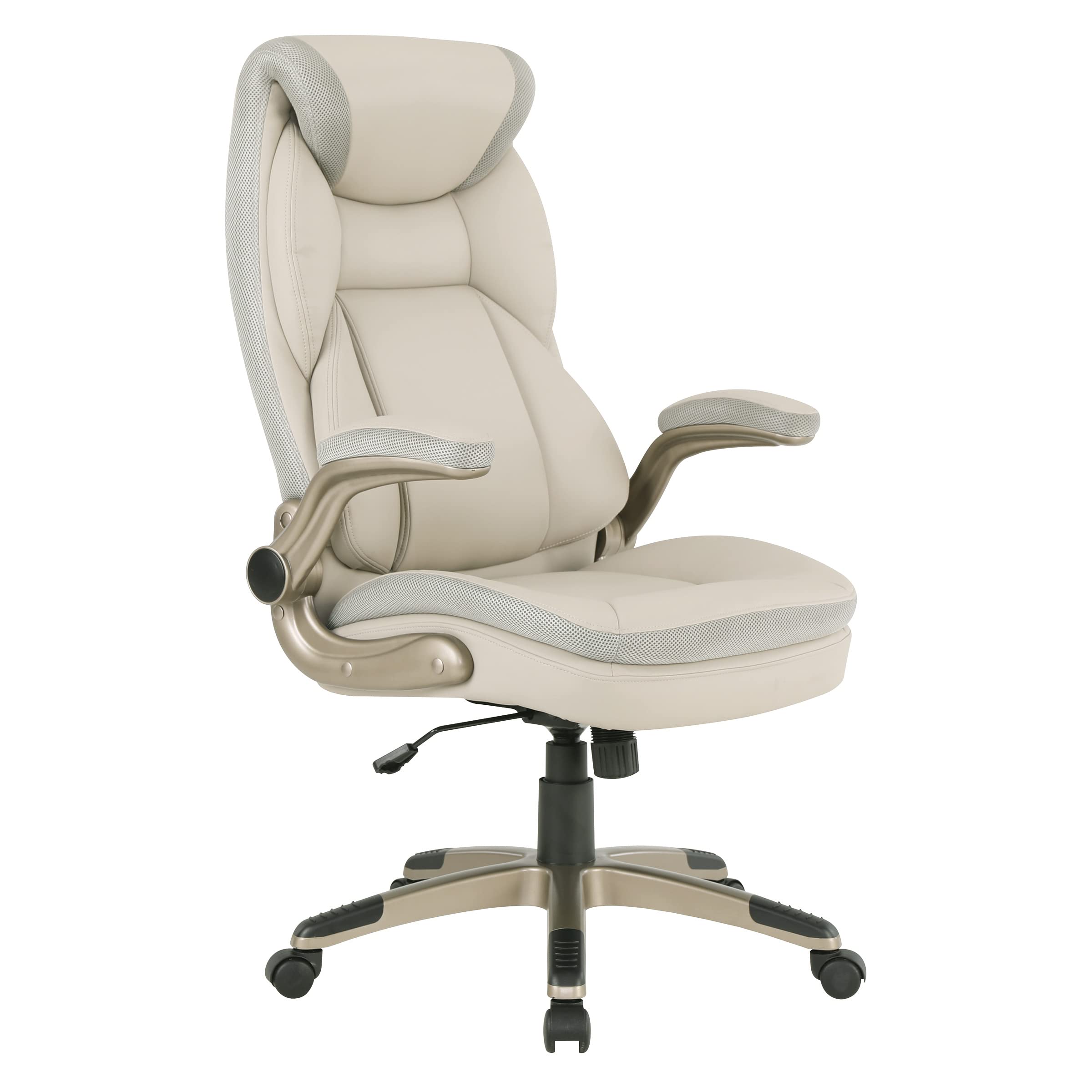 Office Star ECH Series Executive Bonded Leather Office Chair with Lumbar Support & Adjustable Arms - Taupe with Cocoa Base | Ergonomic Desk Chair for Home Office, Gaming & Workspace Comfort