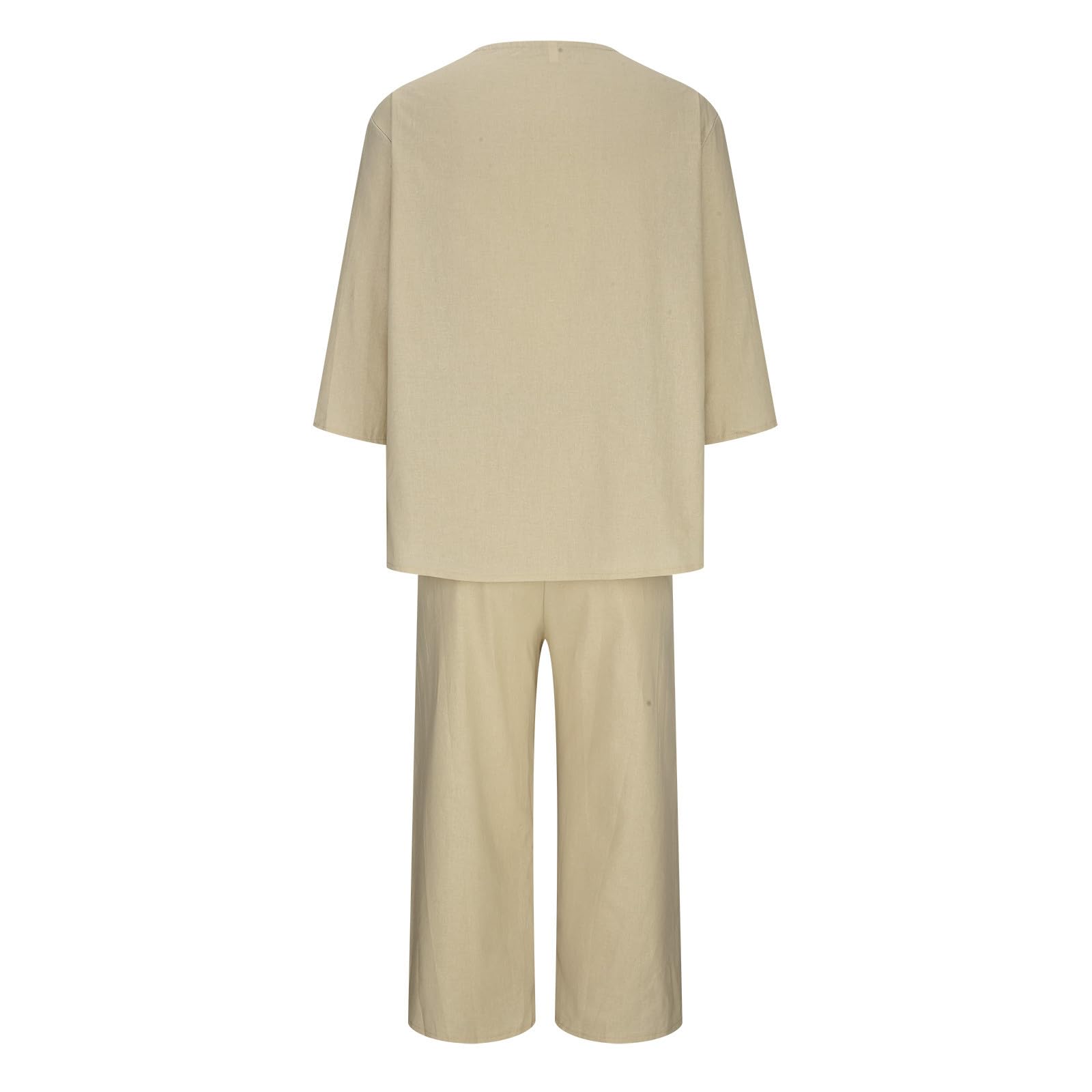 Oelaio 2024 Women's Plus Size Summer 2-Piece Outfit - Cotton Linen 3/4 Sleeve Shirt & Wide Leg Pants Lounge Set | Trendy Solid Color Vacation Travel Outfit for Beach, Casual Wear & Relaxing at Home
