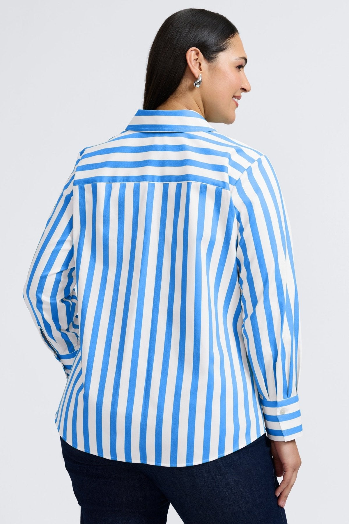 Mary Plus Springtime Stripe Long Sleeve Shirt for Women - Casual Button Down Blouse with Striped Pattern - Perfect for Office, Date Night & Spring Outfits