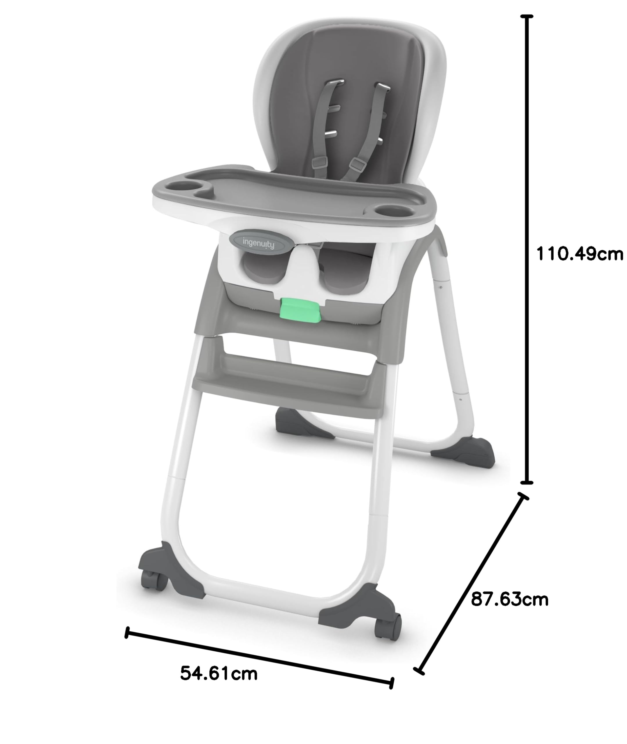 Ingenuity Full Course SmartClean 6-in-1 High Chair with EVA Foam Seat, 5-Point Safety Harness & 2 Dishwasher-Safe Trays - Slate Gray - Perfect for Babies & Toddlers at Mealtime